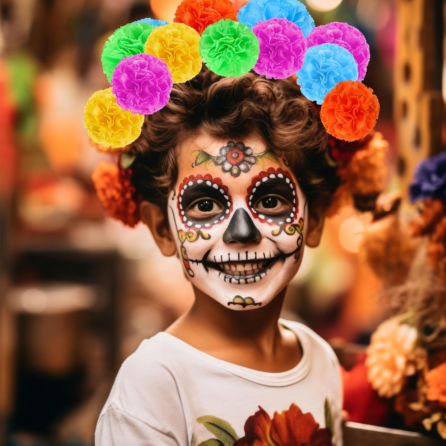59 pancartas mexicanas de caléndula artificiales, cabezas de flores de seda de colores para el Día de los Muertos, Día de los Muertos, Diwali,