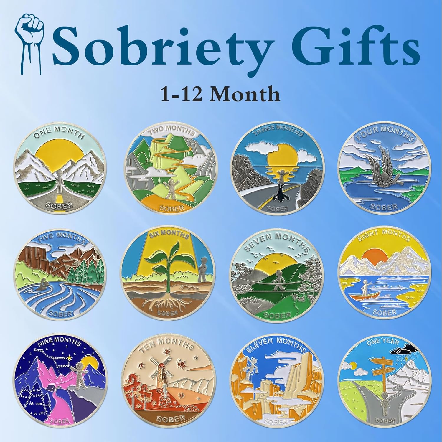Moneda de sobriedad de 7 meses Alcohólicos Medallón Anónimo AA, Token de chip AA, regalos de sobriedad para mujeres y hombres en recuperación (1-12