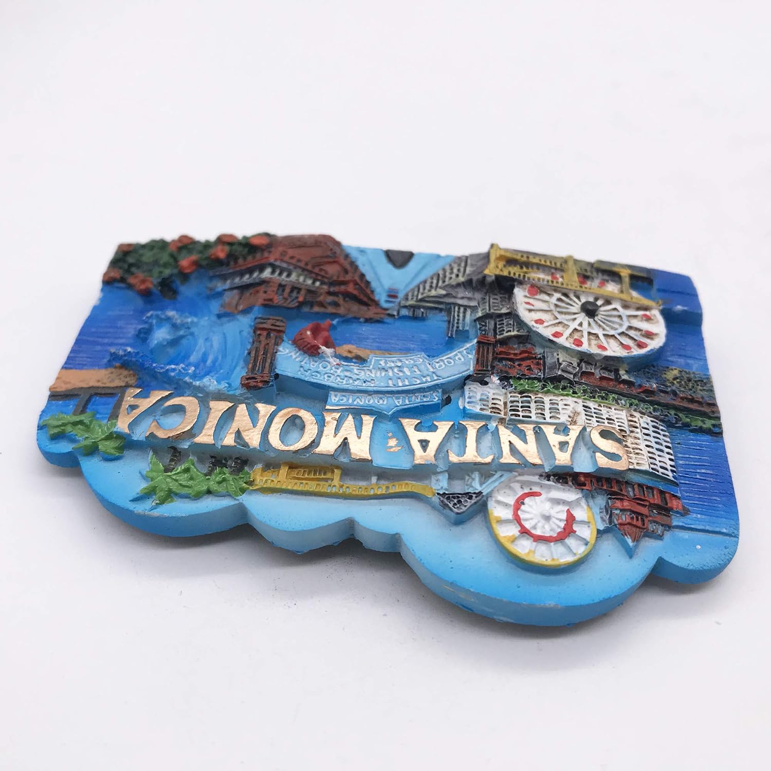 Santa Monica 3D Los Angeles USA – Imán para nevera y recuerdos de viaje turísticos hechos a mano, resina artesanal, calcomanías magnéticas para