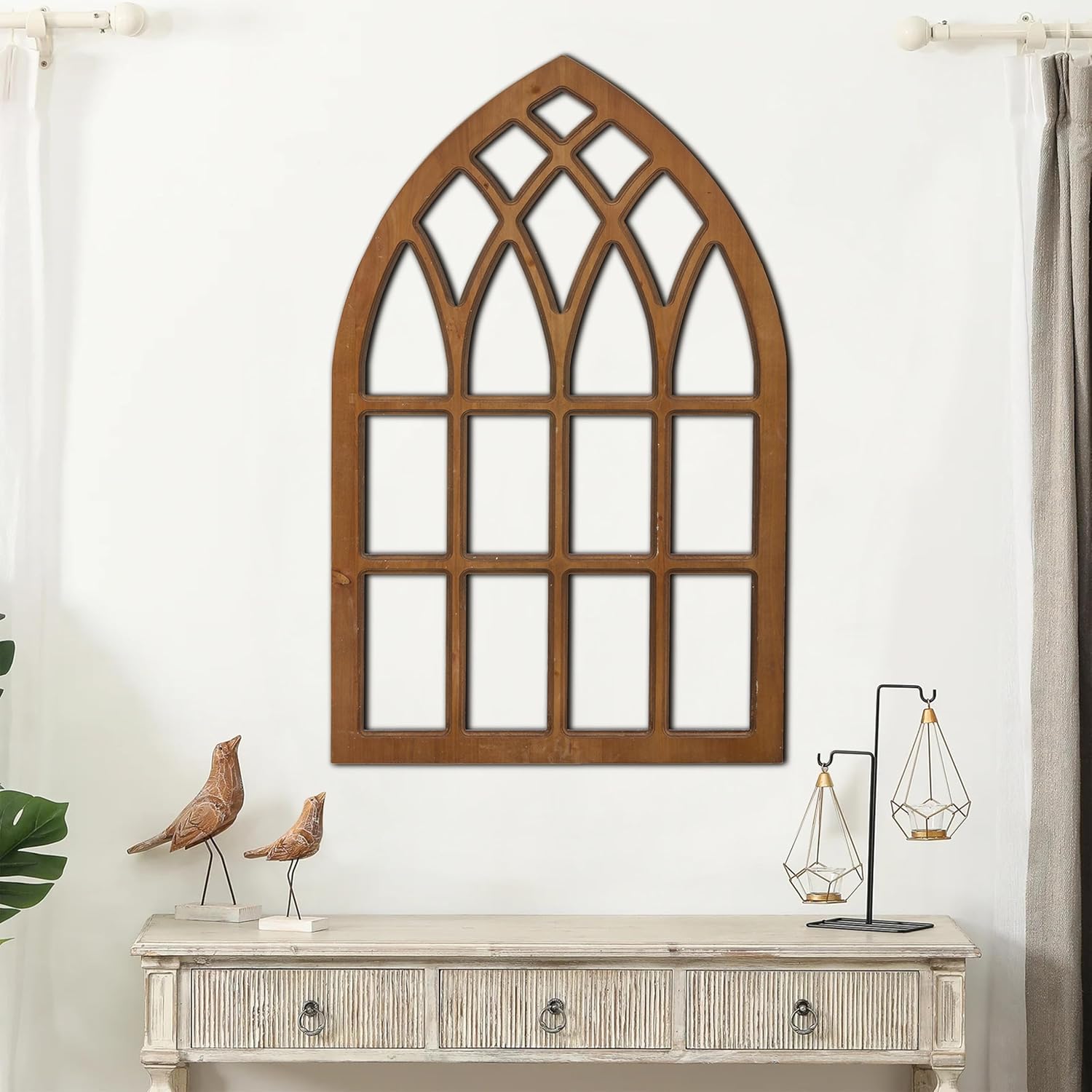 Sintosin Marcos de ventana de granja para decoración de pared de sala de estar de 20 x 32 pulgadas, marco de ventana de madera rústica arqueada