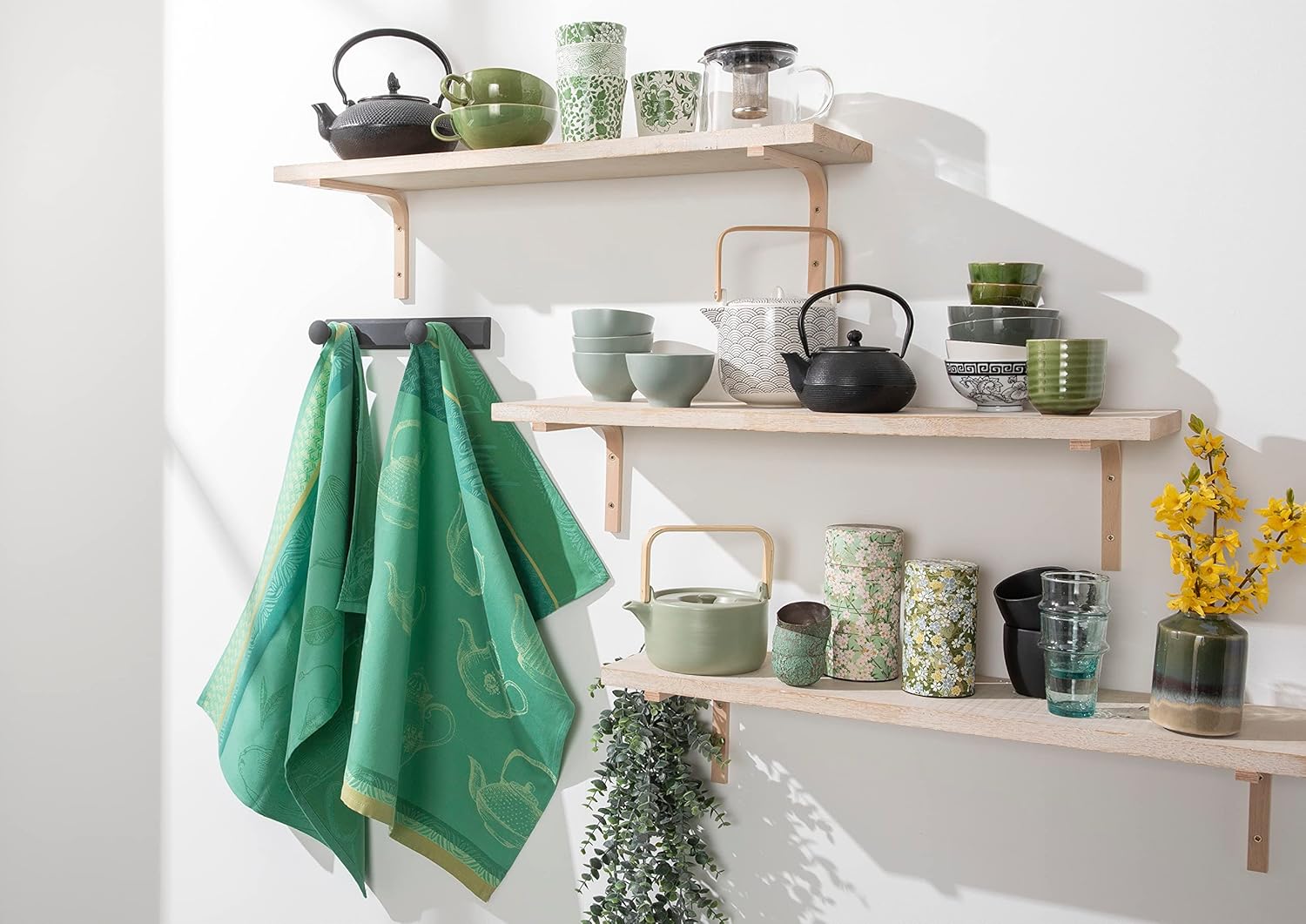 Toalla Jacquard de algodón francés, Tea Mishmash, 20 pulgadas por 30 pulgadas, verde, 100% algodón