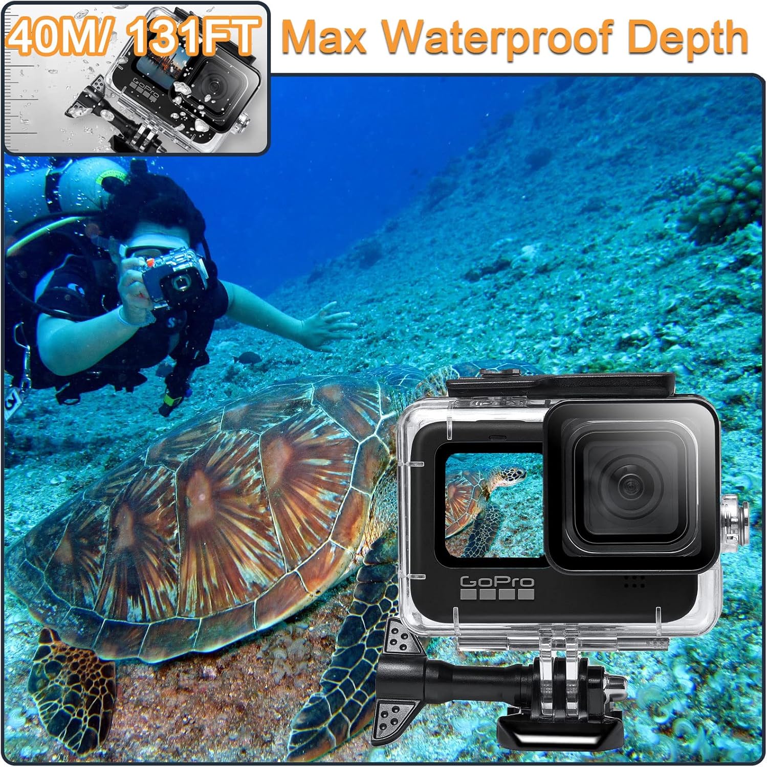 Carcasa impermeable subacuática para Gopro Hero 1211109 Negro, Funda protectora de buceo con soporte para Go Pro 1211109 Negro, 40M