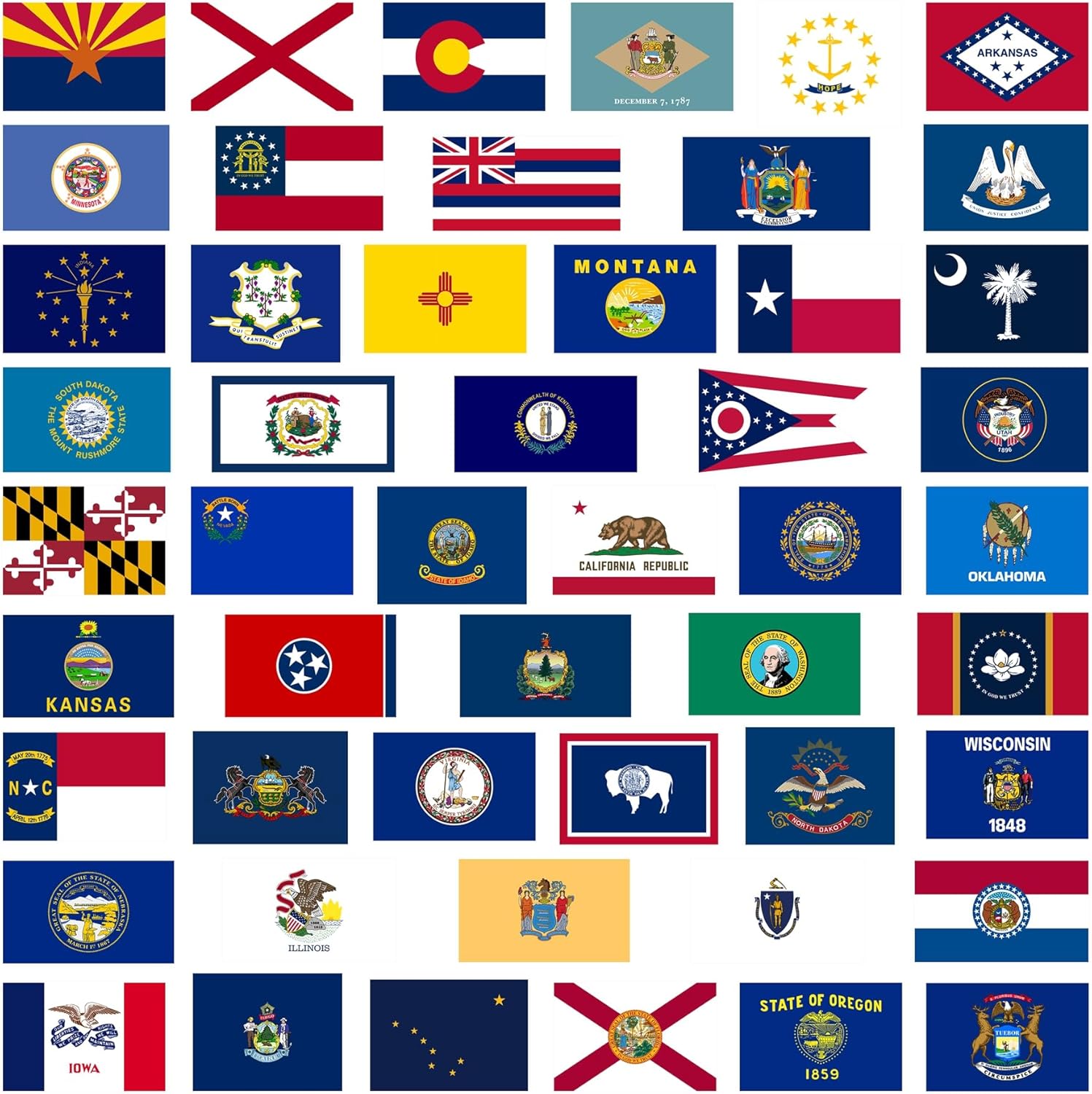 50 calcomanías de bandera del estado estadounidense, calcomanías de bandera de los Estados Unidos (rectángulo)