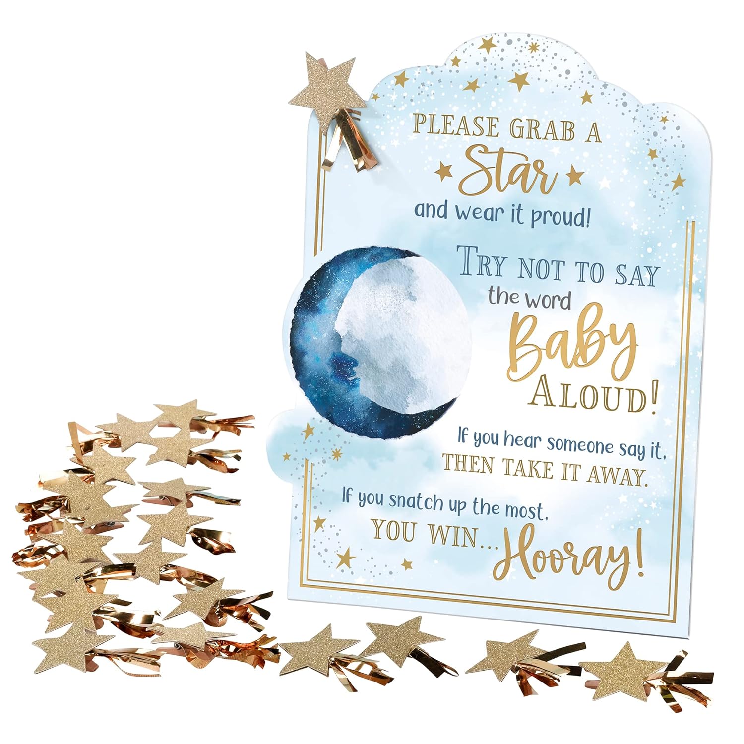 Lillian Rose Juego de pinzas para baby shower con temática “Love You to The Moon and Back”, color azul