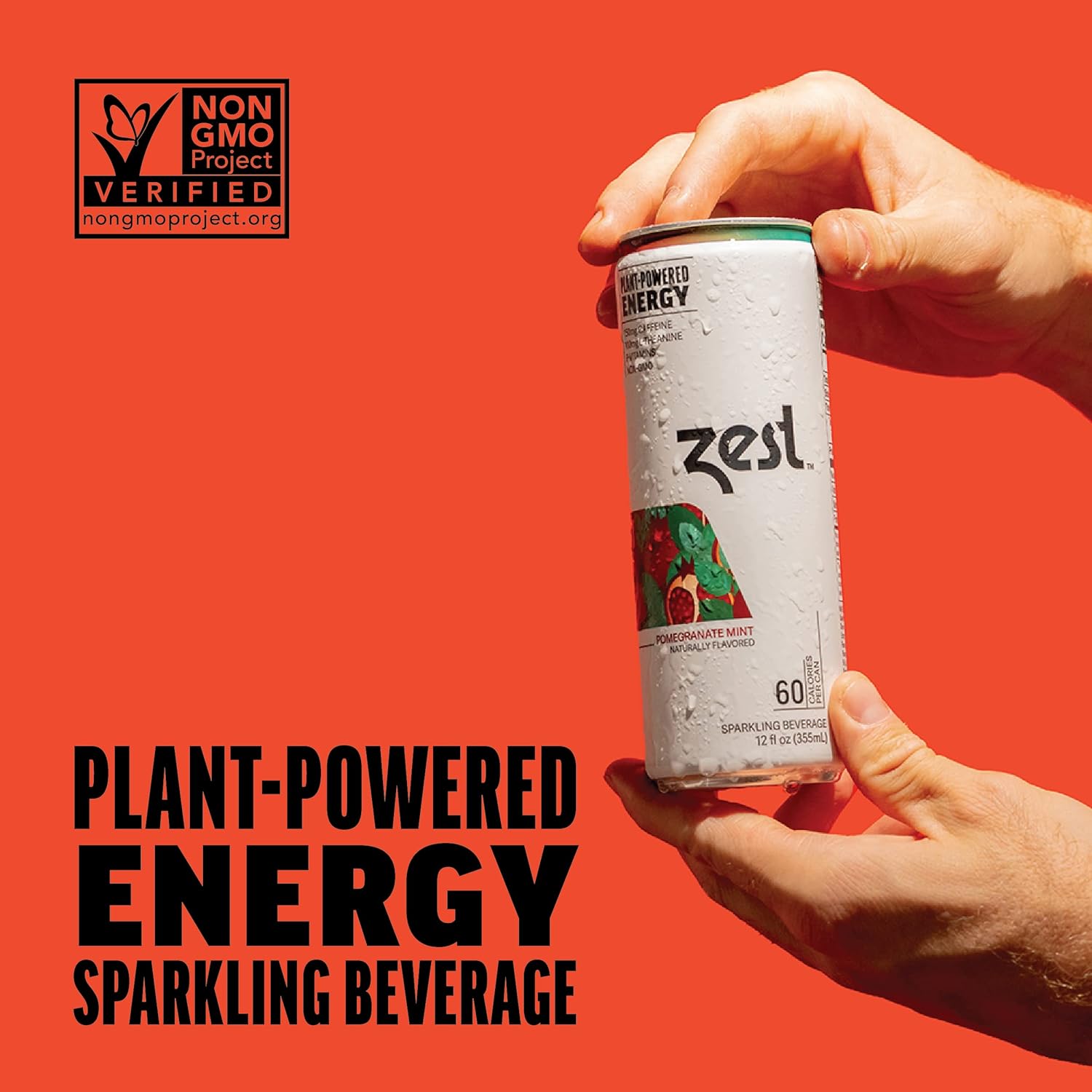 Zest Plant – Bebida espumosa de energía natural, menta y granada, 150 mg de cafeína + 100 mg de L-teanina, lata de 12 onzas, paquete de 12 unidades,