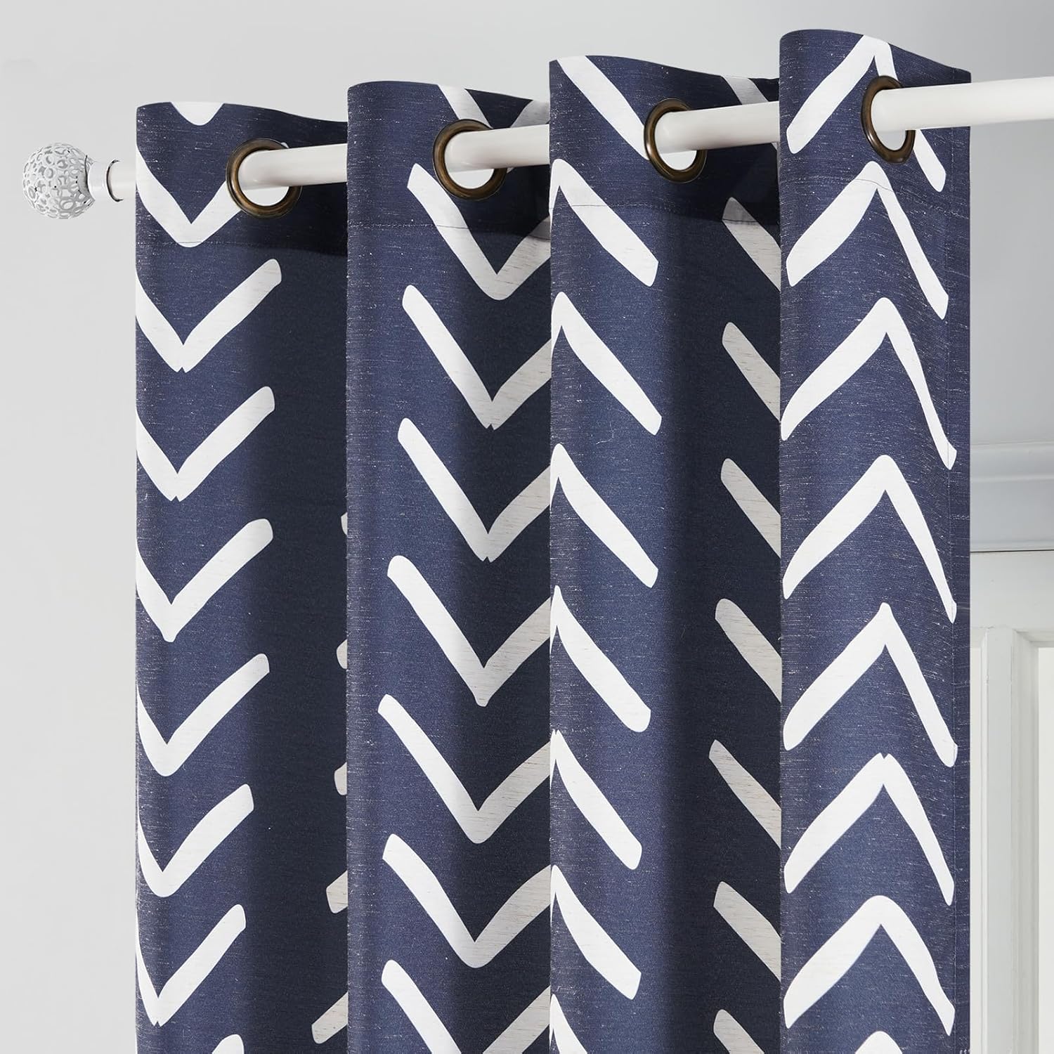 Topfinel Cortinas de lino con patrón azul y blanco con ojales de 63 pulgadas de largo para dormitorio, cortinas bohemias modernas con patrón bohemio