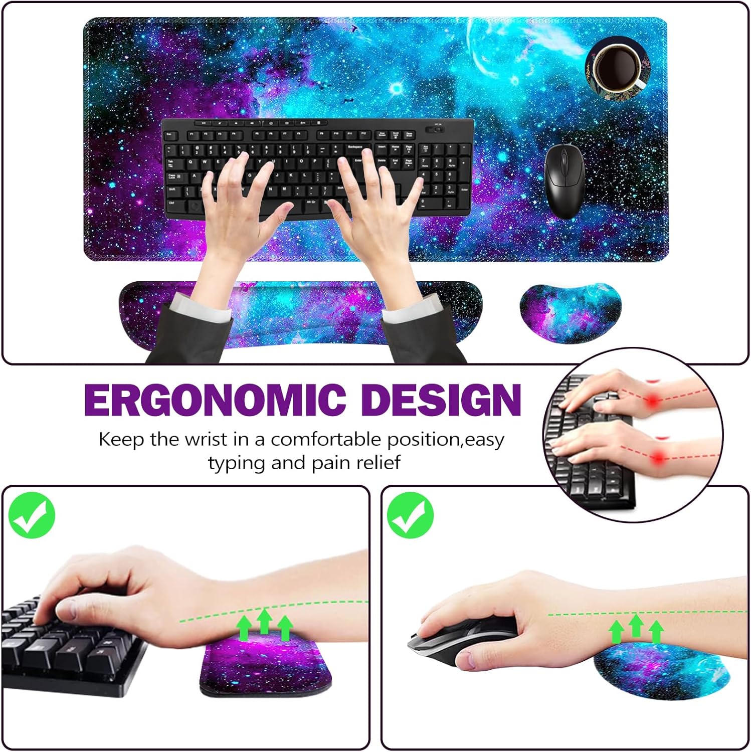 ToLuLu Alfombrilla de escritorio, alfombrilla de mouse para juegos, soporte de muñeca 4 en 1, juego XXL grande para mouse + reposamuñecas para
