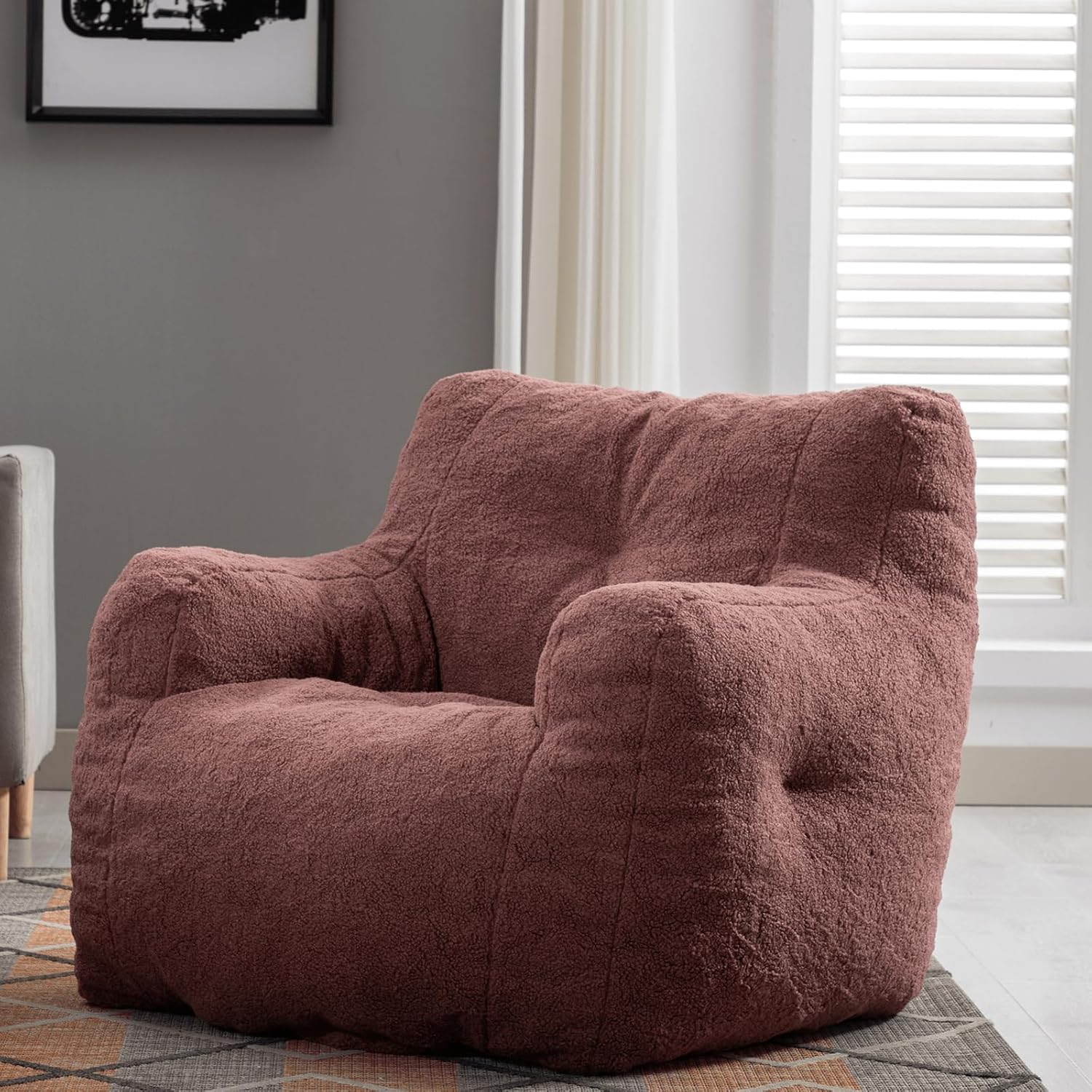 Hison Puf para adultos y niños, tela de peluche, sofá esponjoso y perezoso, relleno de esponja viscoelástica, sofá con reposabrazos para sala de