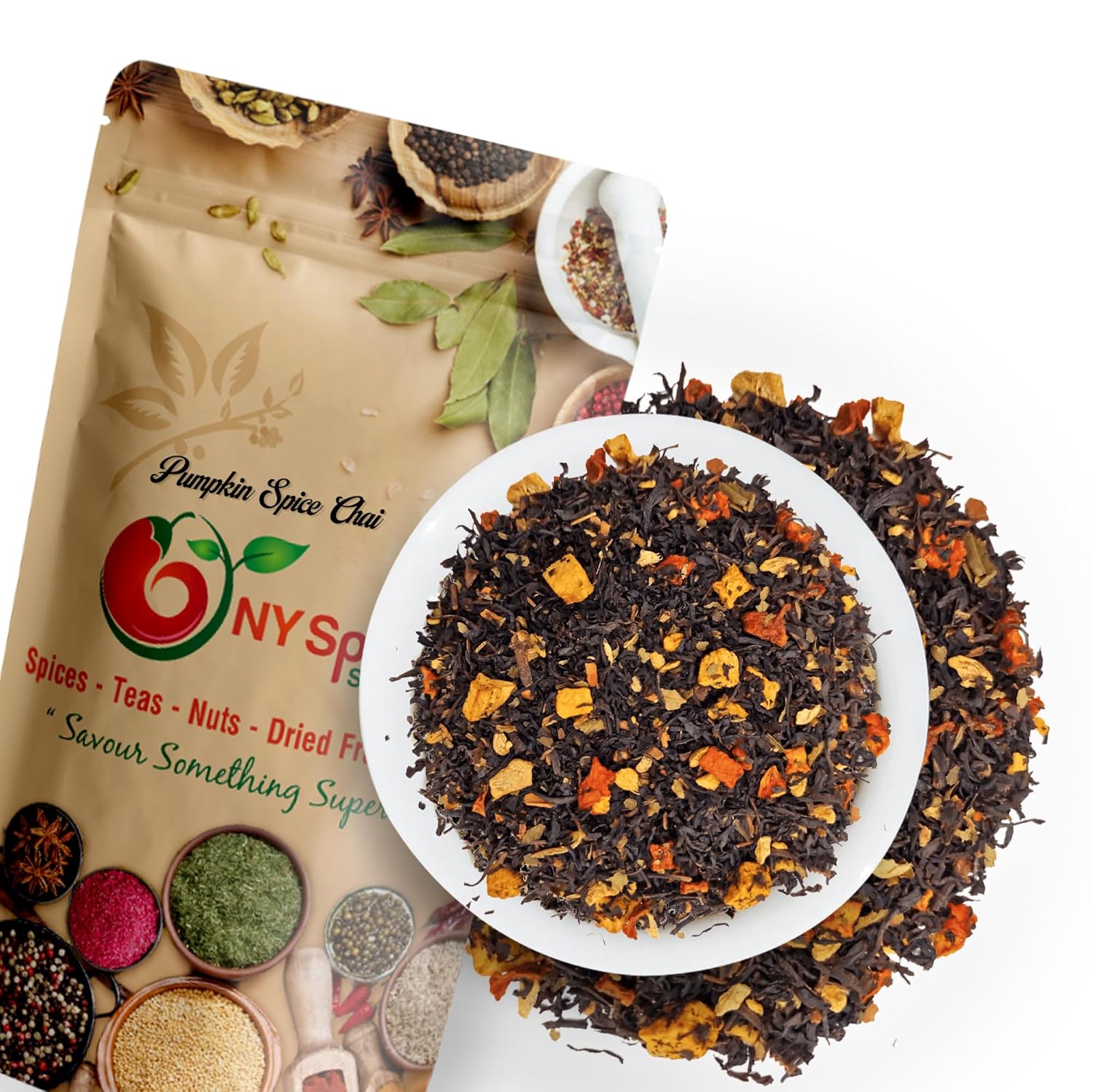 NY Spice Shop Pumpkin Spice Chai – Mezcla de té negro de hojas sueltas de 2 onzas, sabor picante y audaz, té negro prémium con cardamomo y canela