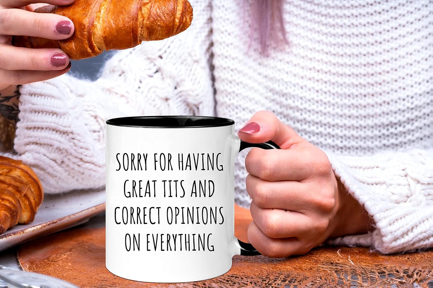 Taza divertida, siento tener grandes tetas y opiniones correctas sobre todo, para colega, amigo, taza de oficina, taza de café de cerámica de 11