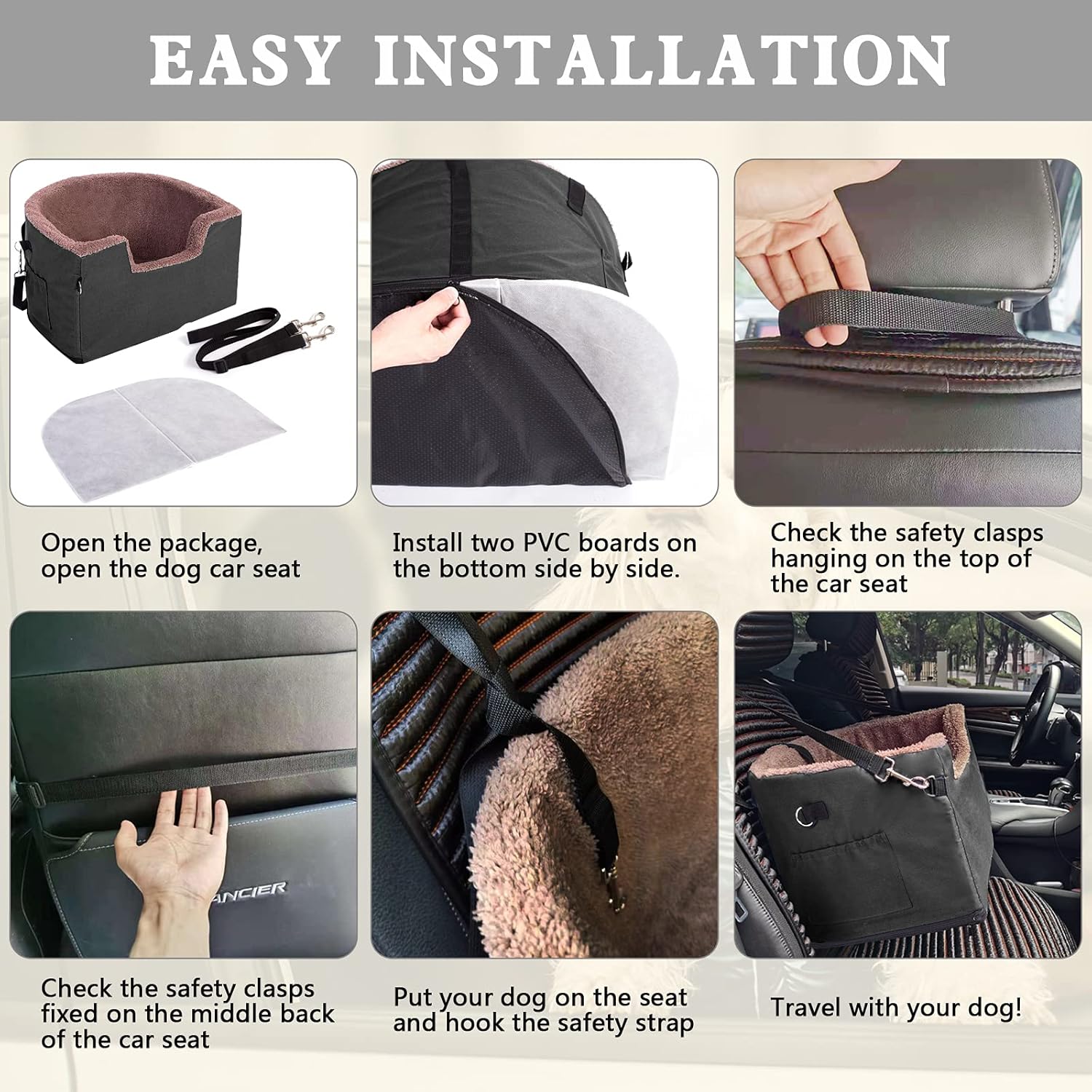 FAREYY Asiento elevador de perro elevado para perros pequeños, con bolsillo de almacenamiento y correa de seguridad con clip, asiento elevador de
