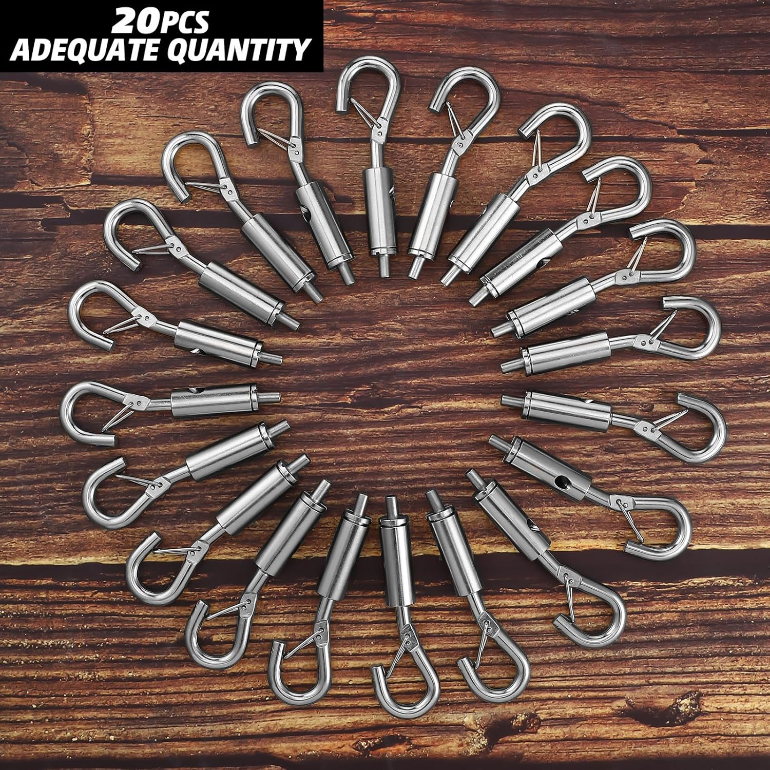 Zonon 20 piezas de tensión de gancho y ojo portátiles para 125-116 galvanizado304316 cuerda de cable de acero inoxidable colgante de luz accesorios