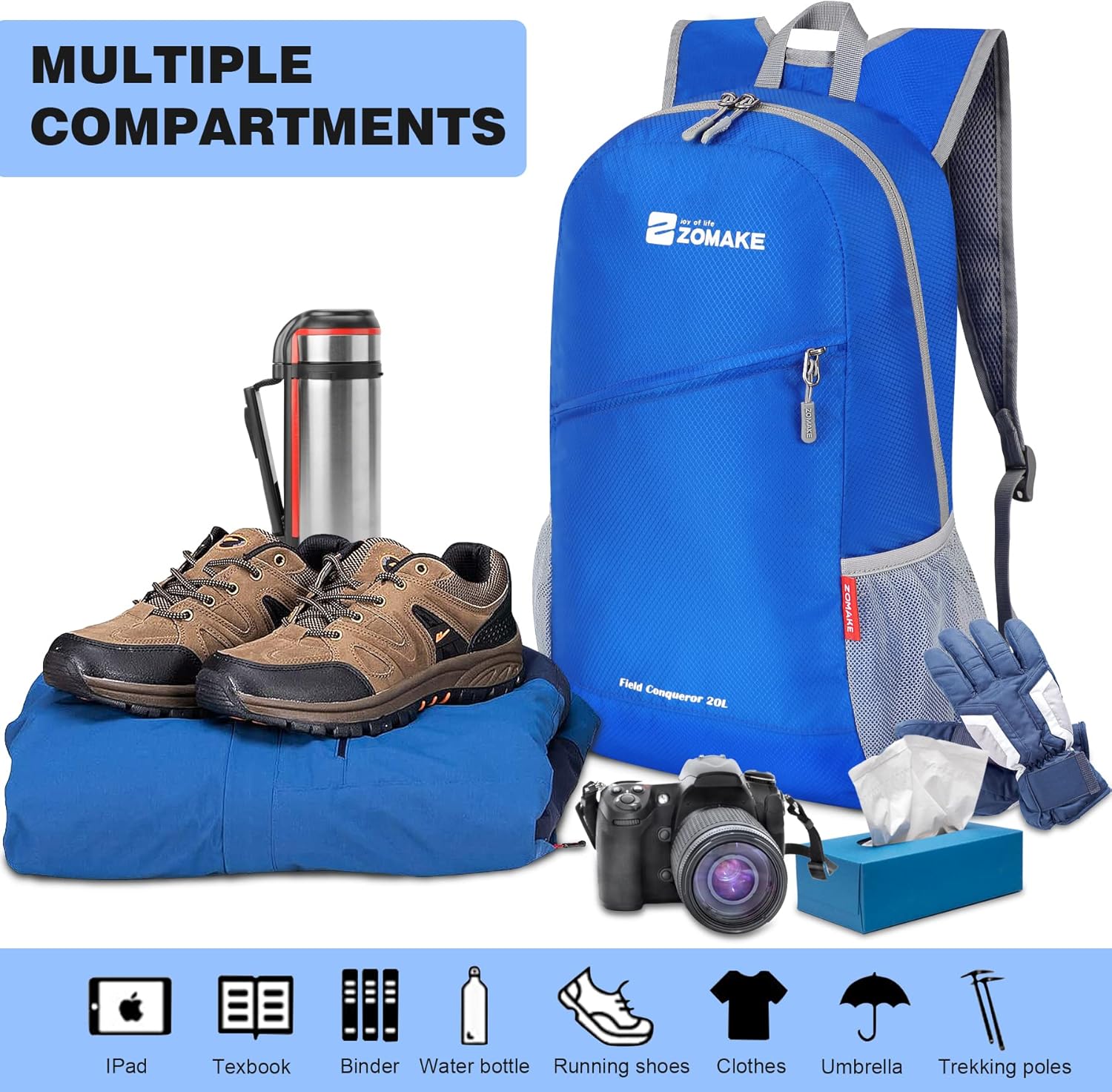 Zomake – Mochila de senderismo ligera resistente al agua, mochila plegable de 20 litros, pequeña para viajes, mochila plegable