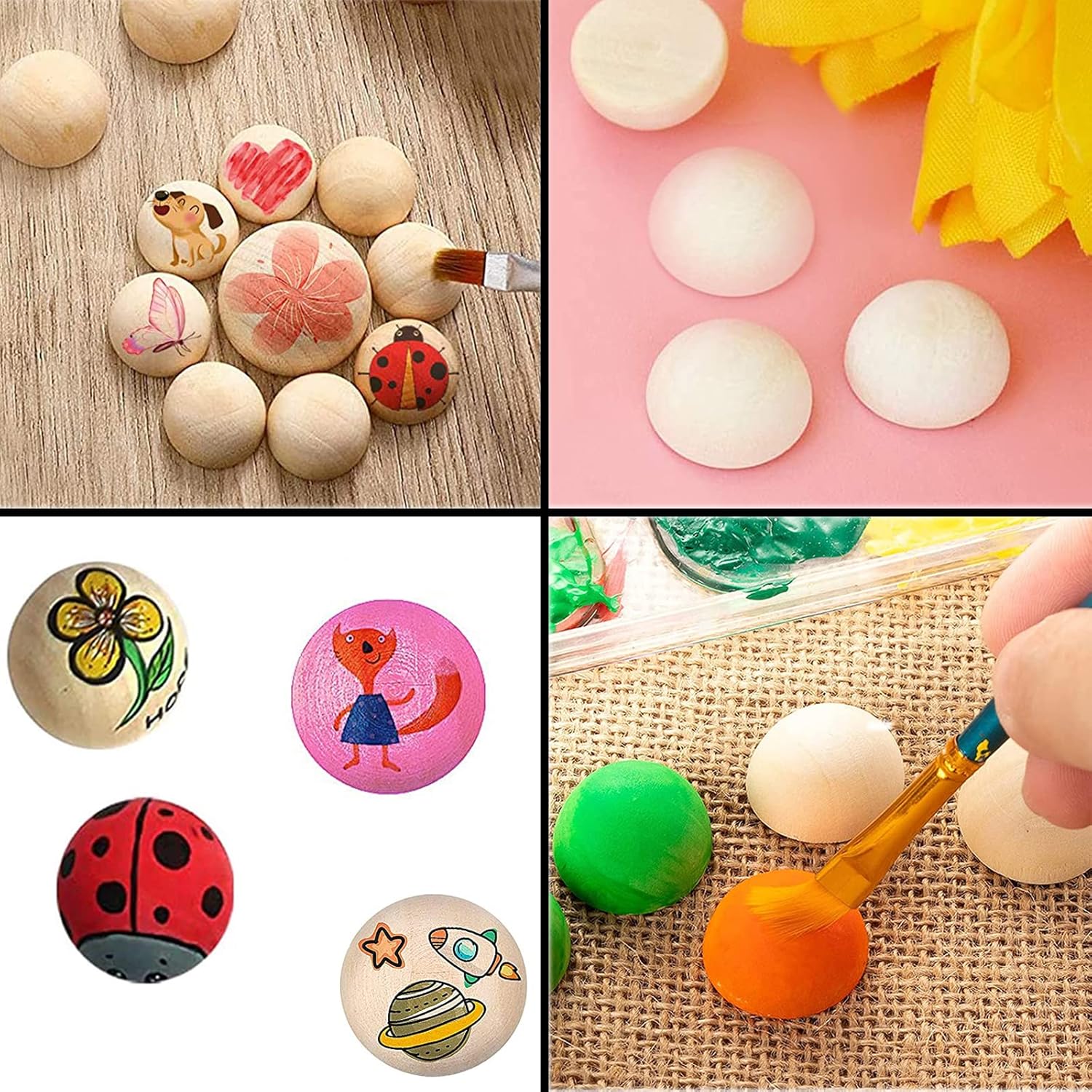 100 bolas de madera de media bola de 1 pulgada de diámetro, sin terminar, natural, mini bolas de madera divididas para proyectos de bricolaje,