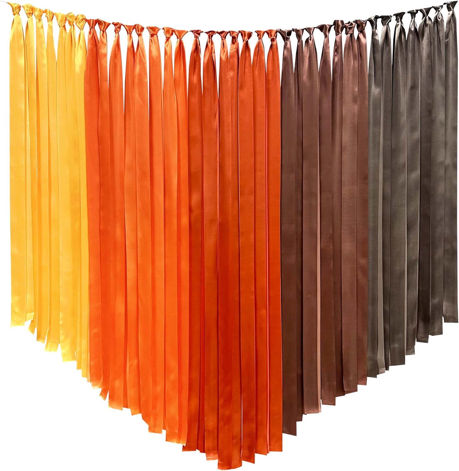 Decoraciones de fiesta de otoño, color marrón degradado, naranja, amarillo, cinta de satén con fondo de 197 pies x 1.97 pulgadas de ancho, guirnalda