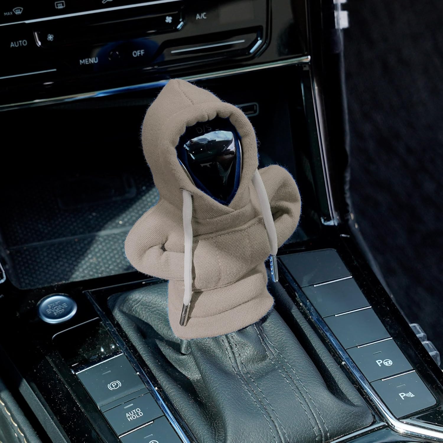 2 fundas para pomo de palanca de cambios de automóvil, color negro y gris, sudadera con capucha, suéter, accesorios interiores automotrices, ajuste