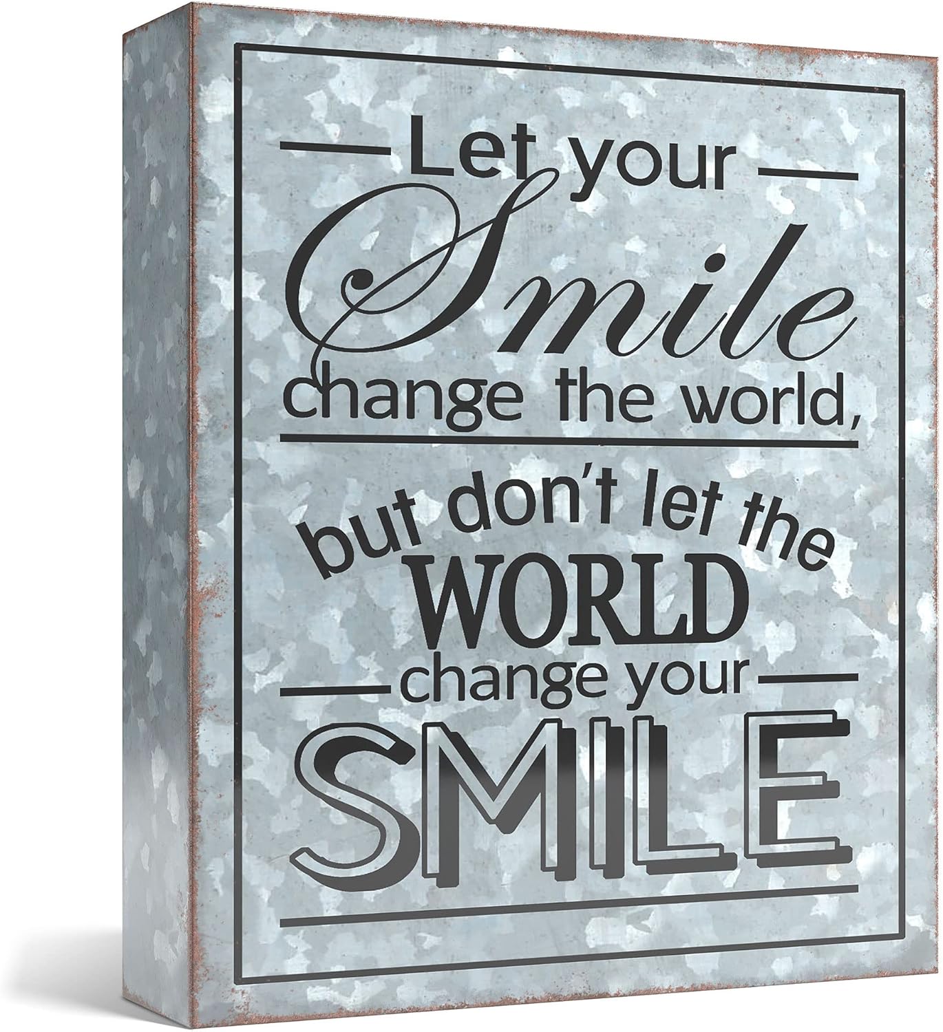 Barnyard Designs Cartel de metal con texto en inglés “Let Your Smile Change the World” para decoración de escritorio inspiradora positiva,