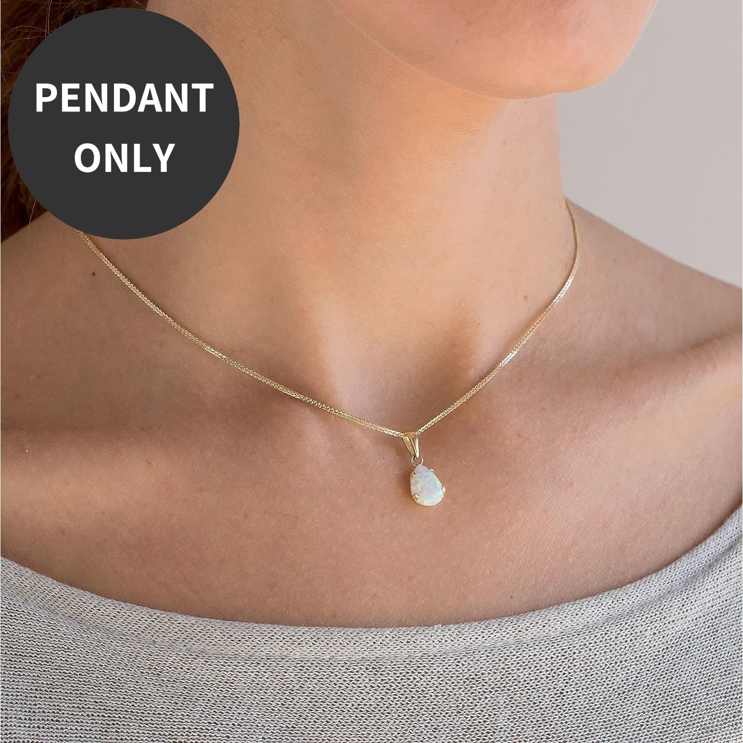 14K Gold White Opal Pendant – Dainty Pear-Shape Teardrop Pendant, 7x10mm 14K Solid Yellow Gold Pendant, October Birthstone Opal Gemstone – Handmade