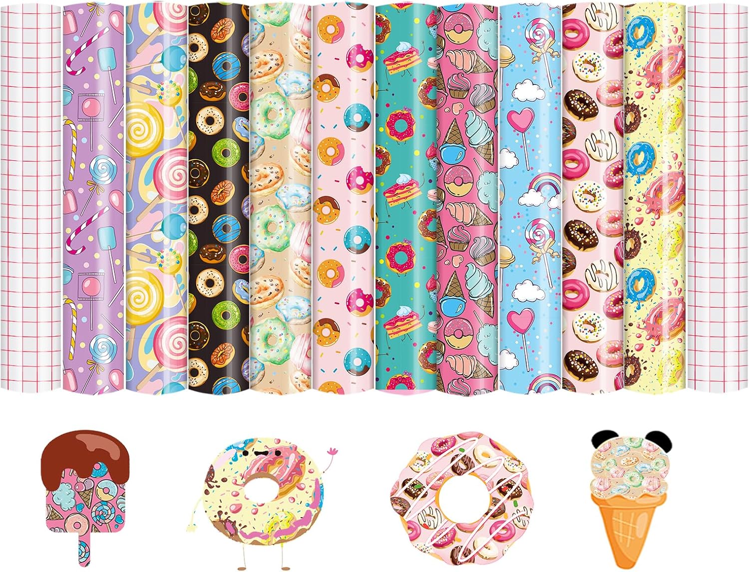 Donut Candy – Vinilo permanente  10 hojas de 12 x 10 pulgadas Sweet Candy Bakes – Vinilo adhesivo autoadhesivo impermeable