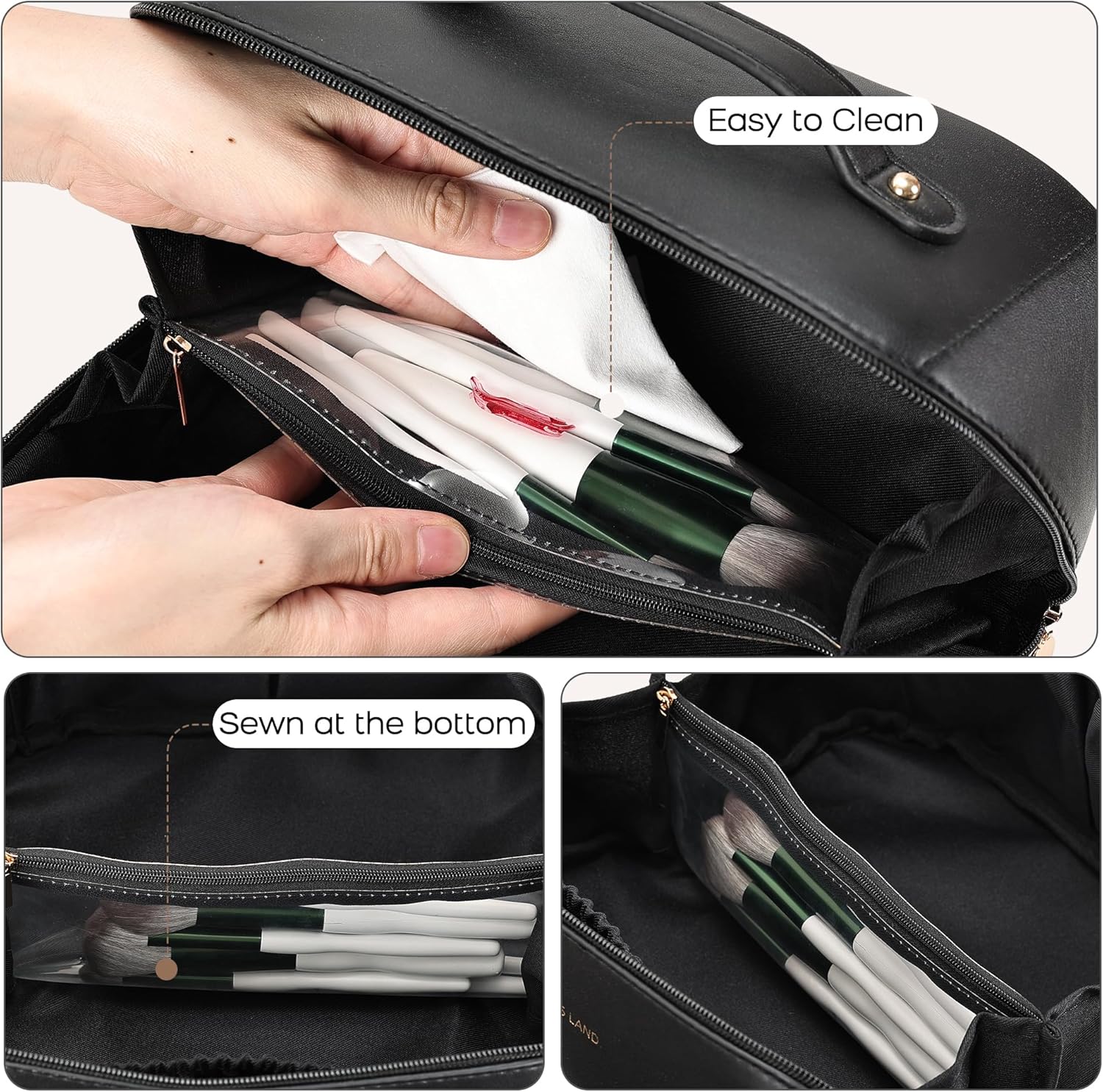 Bolsa de maquillaje de gran capacidad, bolsa de cosméticos de viaje para mujer, bolsa de maquillaje grande impermeable, bolsa de cosméticos de cuero