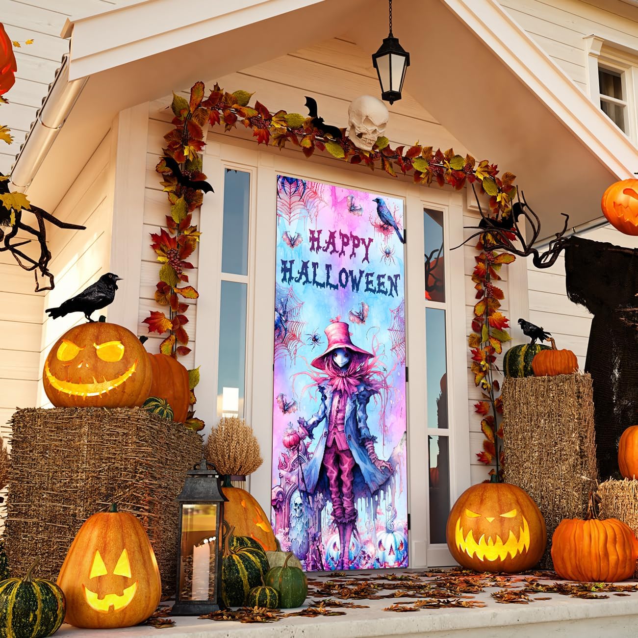 Decoraciones de Halloween al aire libre Trick or Treat & It’s October Witches Front Porch Banners para decoración de puerta de Halloween decoración
