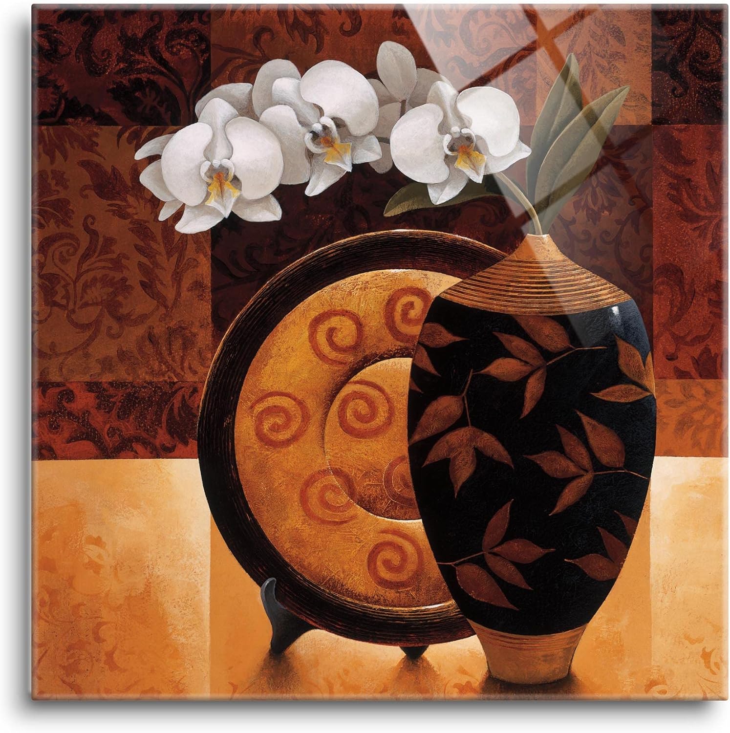 SOULFINE Arte de pared de vidrio templado sin marco, para decoración del hogar, 12.0 x 12.0in, Orquídea Linda II