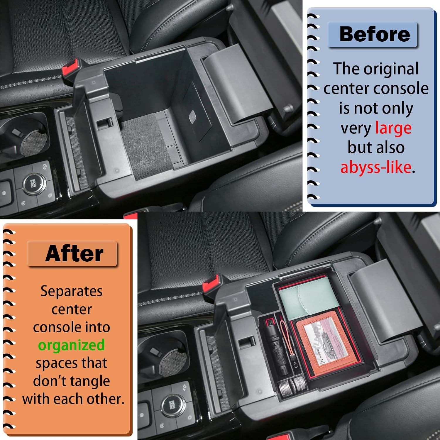 Bandeja organizadora de consola central compatible con Ford Explorer 2025 2024 2023 2022 2021 2020, bandeja para reposabrazos ABS, divisores de