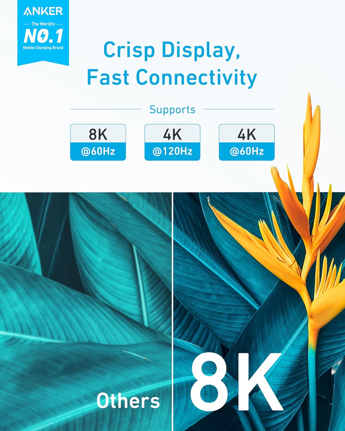 Anker Cable HDMI 8K 60Hz, 6 pies Ultra HD 4K 120Hz HDMI a HDMI, cable duradero de alta velocidad certificado de 48 Gbps con HDMI 2.1 y HDR,