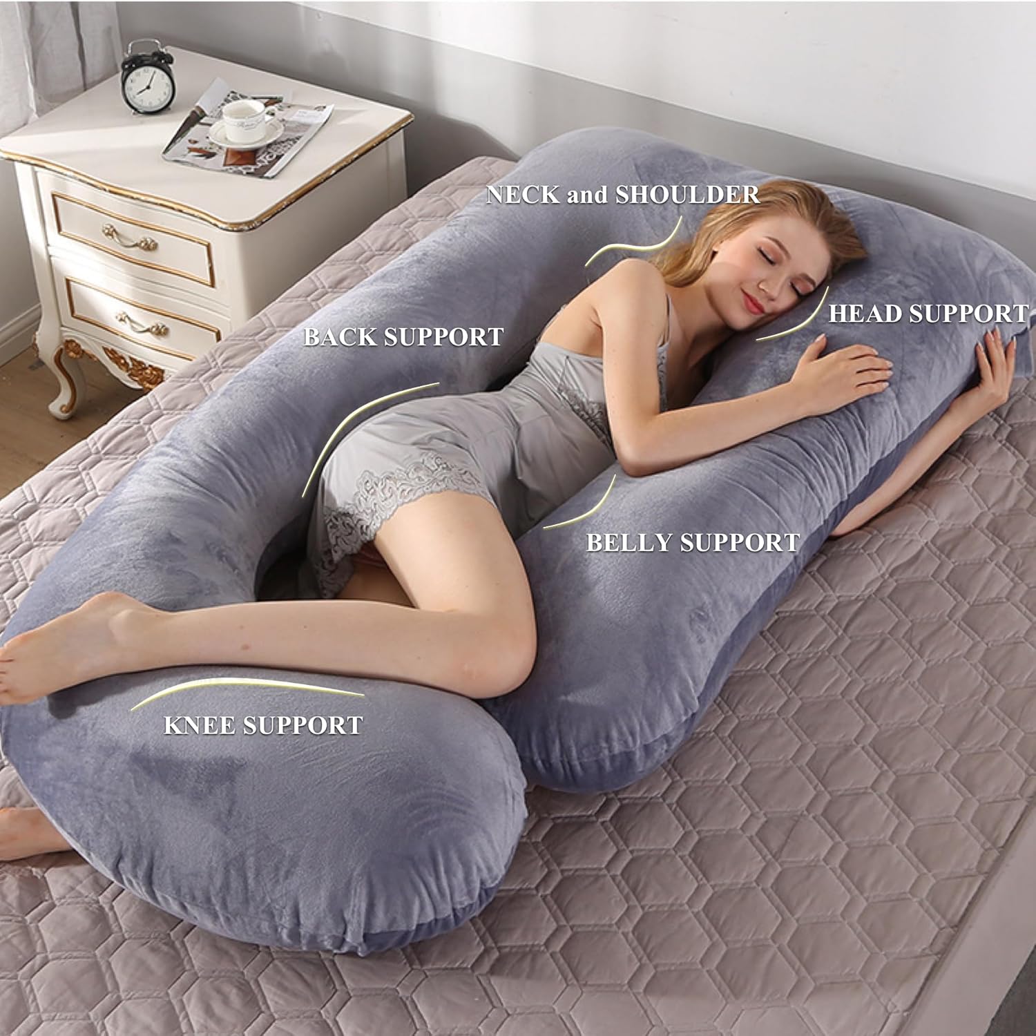 ALLOPERA Almohadas de embarazo de cuerpo completo en forma de U, almohada de maternidad para apoyo para dormir para piernas, espalda, cuello,