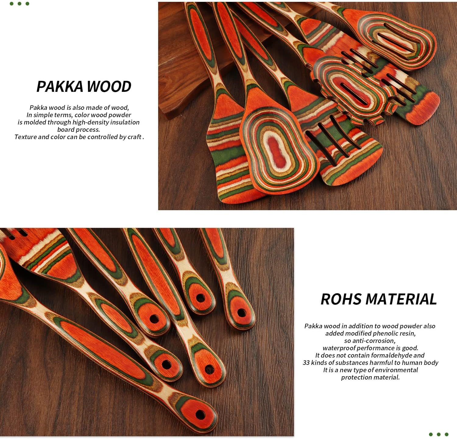 WOSPONFAN – Juego de cucharas de madera para cocinar, juego de utensilios de cocina de madera de Pakkawood, espátula de madera esencial para