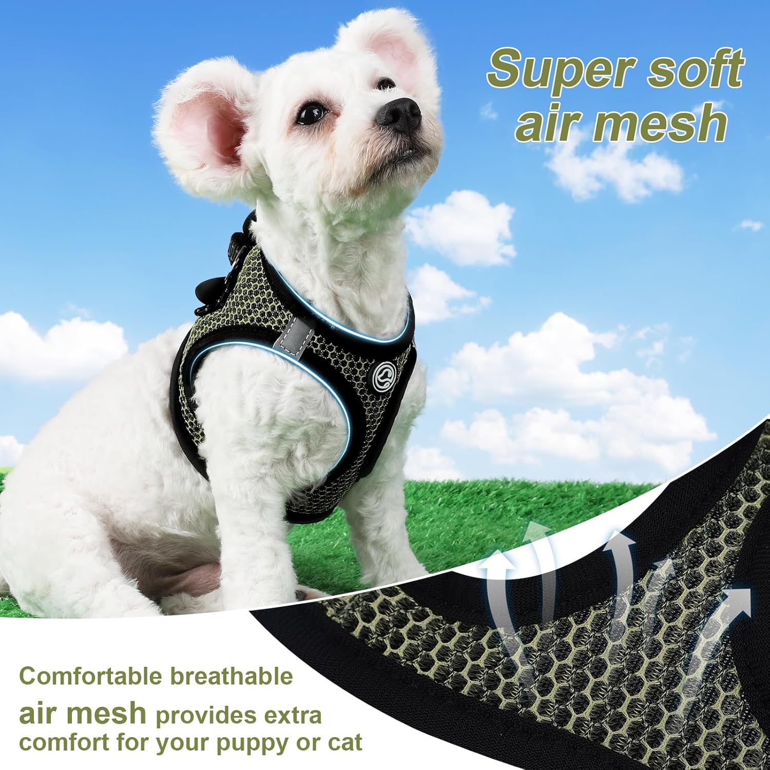 Arnés para perro pequeño, de malla de aire, arnés para perro sin tirones, arnés para cachorro, arnés para perro pequeño, arnés para perro pequeño