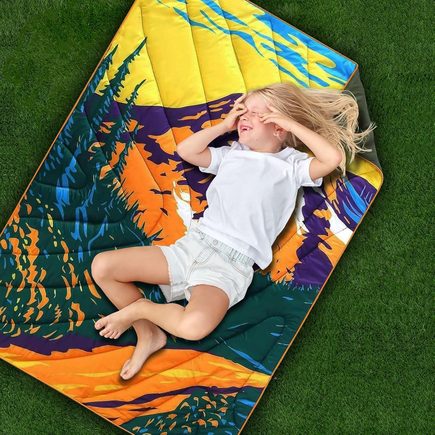 Bedvcaty Manta de camping, manta de viaje impermeable acolchada, cálida y acogedora manta de pícnic, para exteriores, viajes y montaña (Montaña, 55