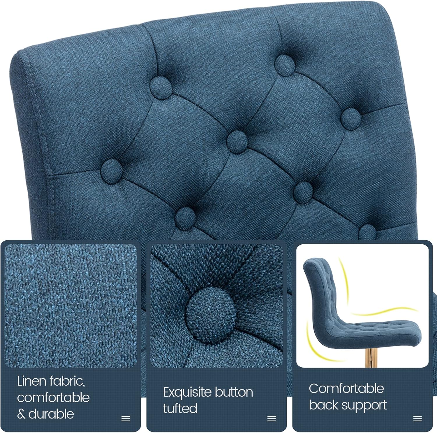 Brage Living Taburete de bar de tela copetudo, taburete de bar giratorio ajustable en altura de mostrador con respaldo, silla de bar tapizada sin