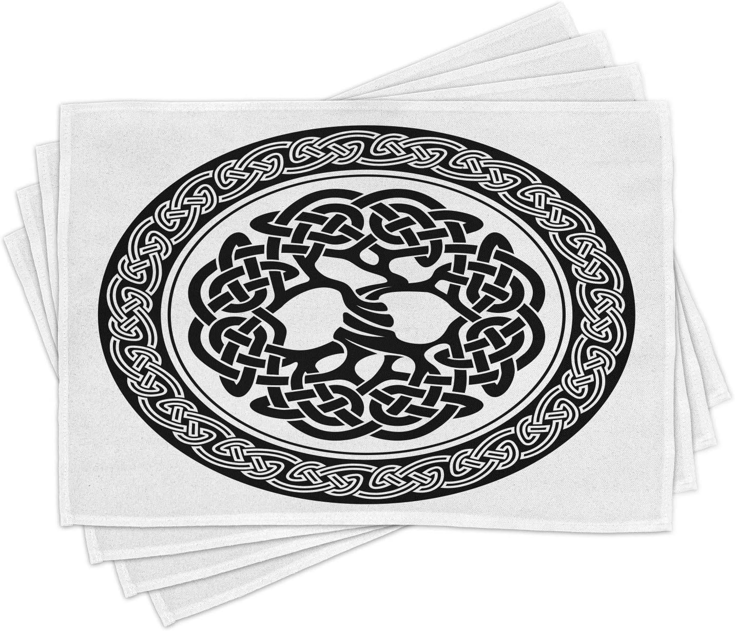 Ambesonne Juego de 4 manteles individuales celtas nativos del árbol de la vida de Irlanda, diseño moderno del renacimiento temprano, manteles