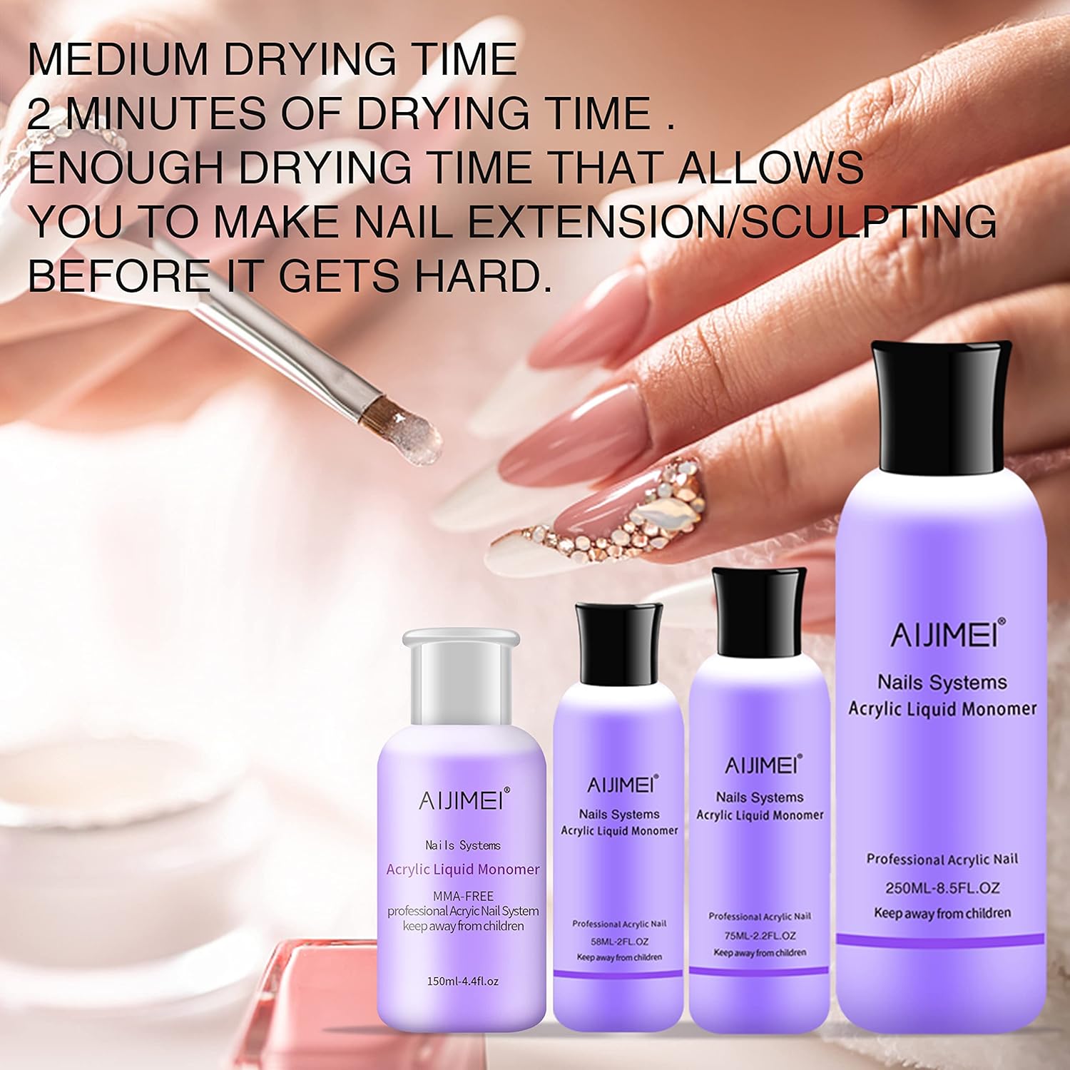 AIJIMEI Monómero acrílico líquido acrílico 2.0 fl oz 2OZ Monómero líquido acrílico para polvo acrílico Monómero líquido de uñas acrílicas para uñas