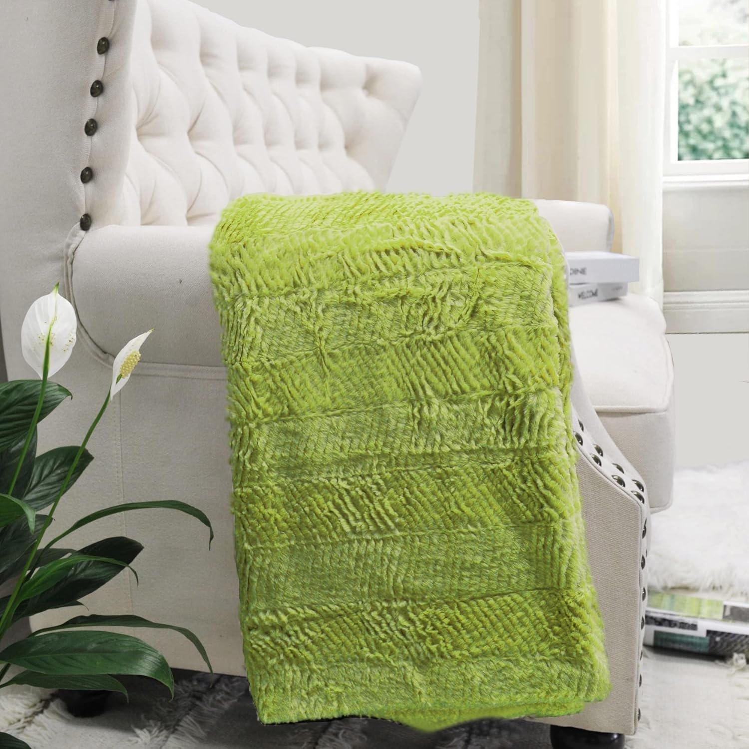 Manta de felpa suave y mullida con textura de espiga de pelo sintético, elegante, ligera, esponjosa, acogedora y cálida para sofá, silla, funda de