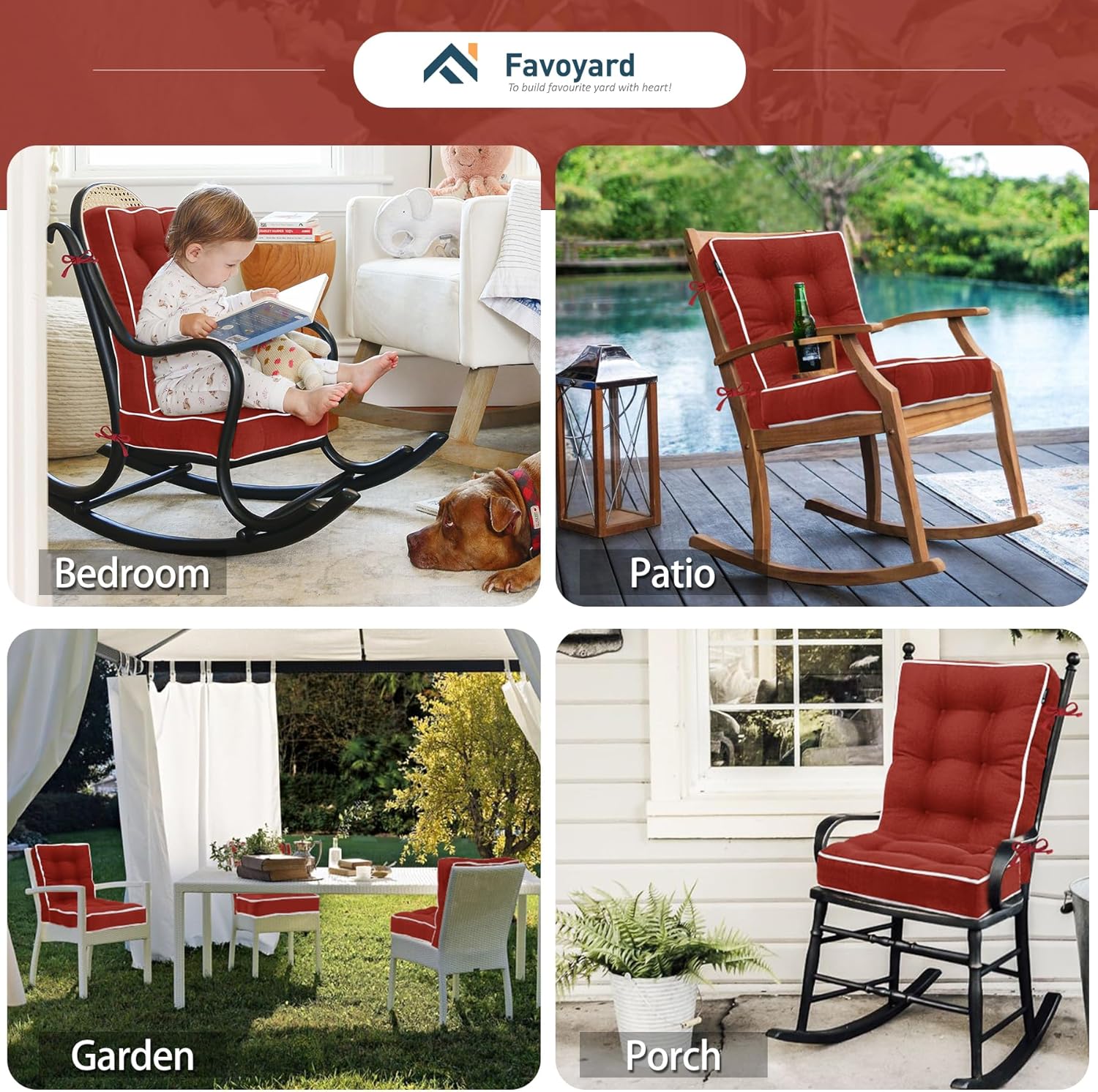 Favoyard Juego de cojines para mecedoras para interiores y exteriores, resistentes al agua, para muebles de patio, resistentes al color, 3 años,