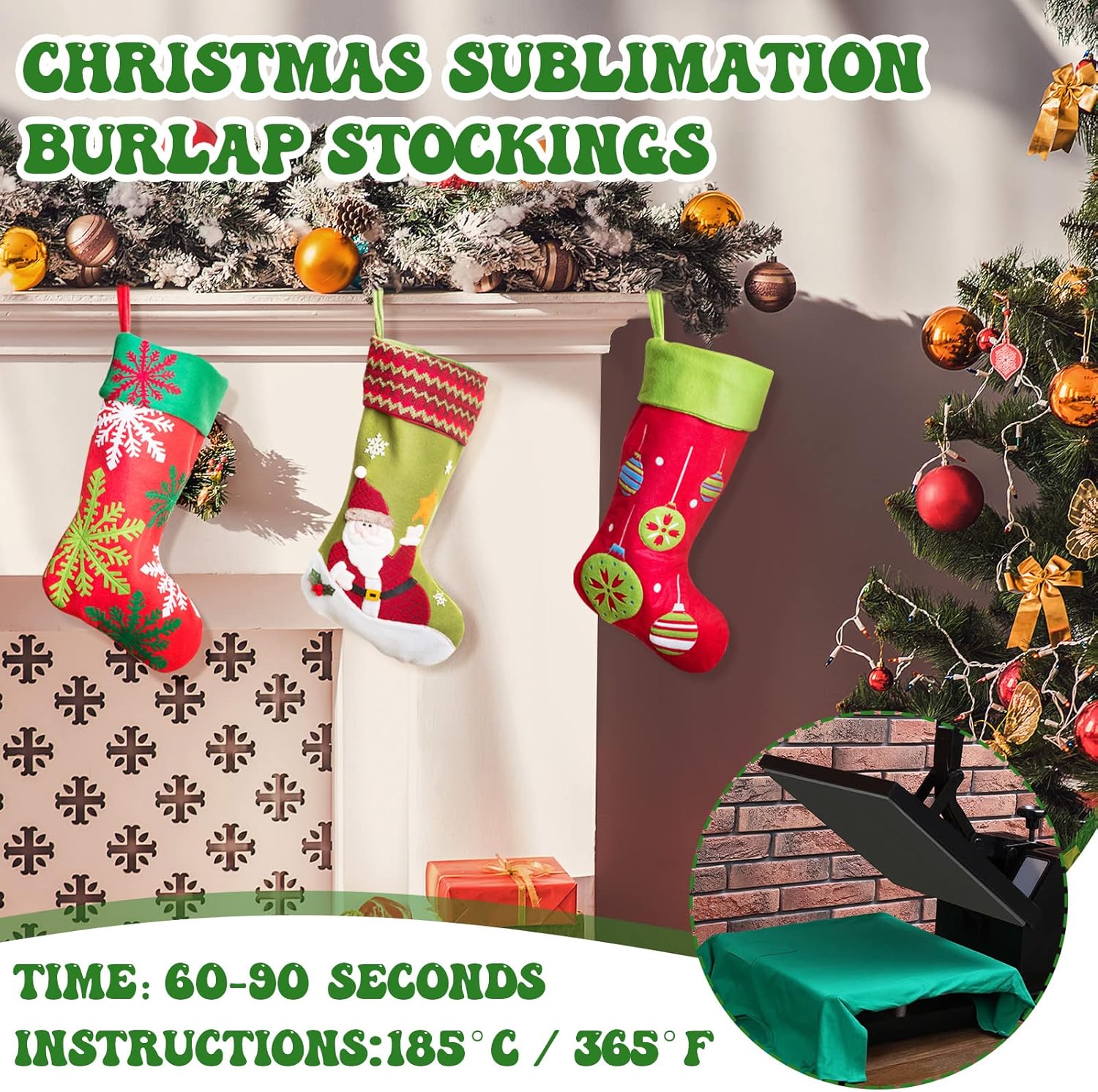 Shappy 10 medias de arpillera de sublimación de Navidad, para colgar en la chimenea, lisas, decorativas, para manualidades, decoración de