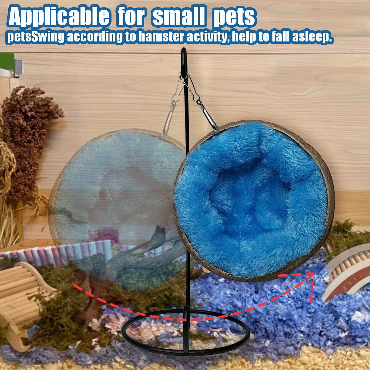 Fhiny Hamaca escondida de hámster de coco, casa de cama de cáscara de coco cruda natural con almohadilla cálida, decoración de hábitat de animales
