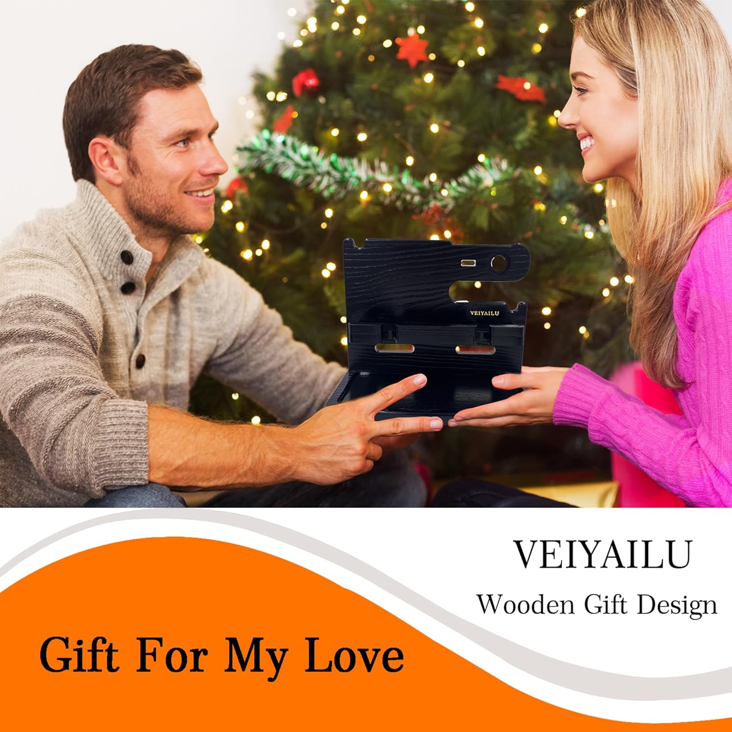Regalos para hombres, papá, mujer, marido, novio, mesita de noche, organizador para hombres, estación de acoplamiento de madera para teléfono, ideas