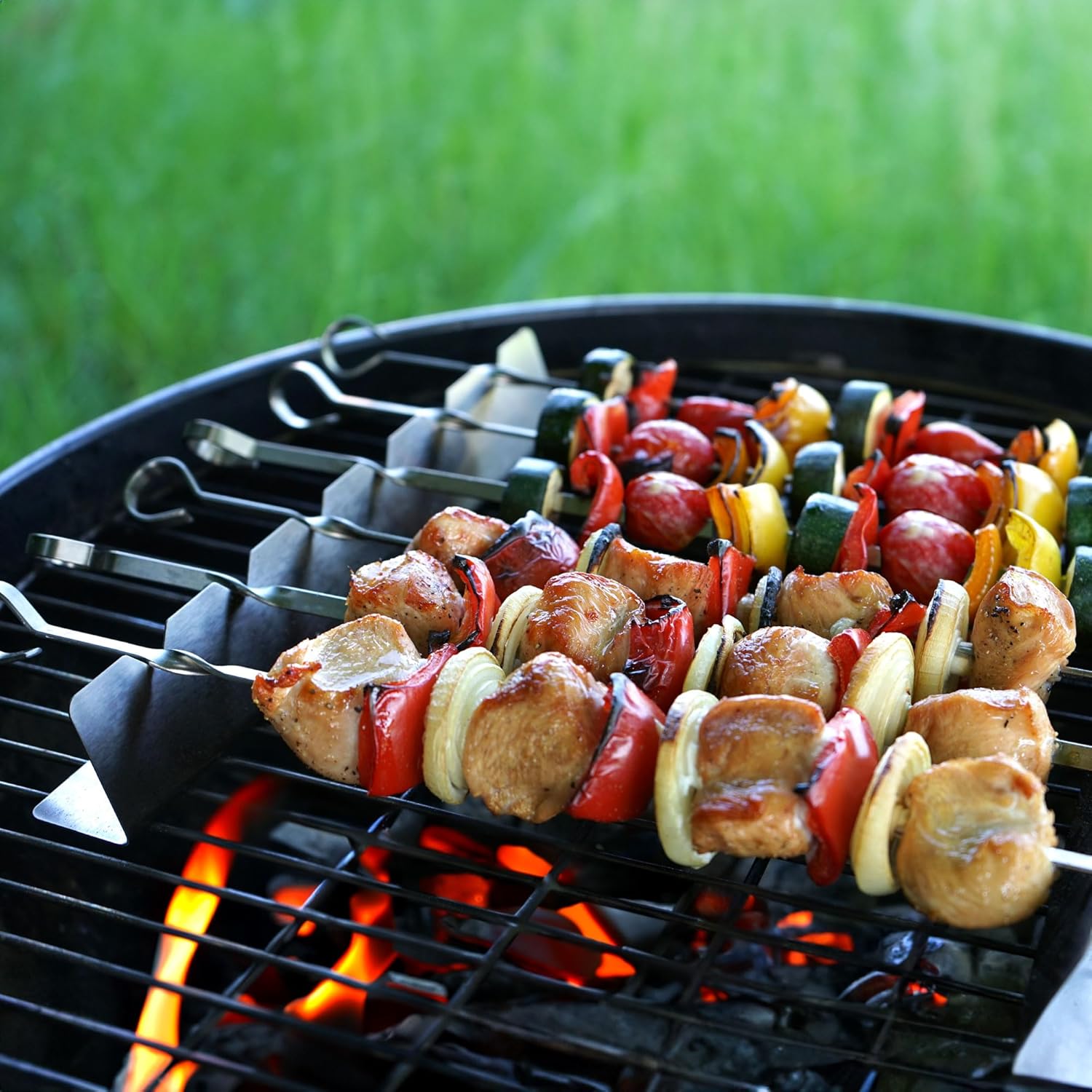 Tastysmoke Brochetas de alta calidad para brochetas y parrilla con estante  6 pinchos planos largos de acero inoxidable  Brochetas reutilizables
