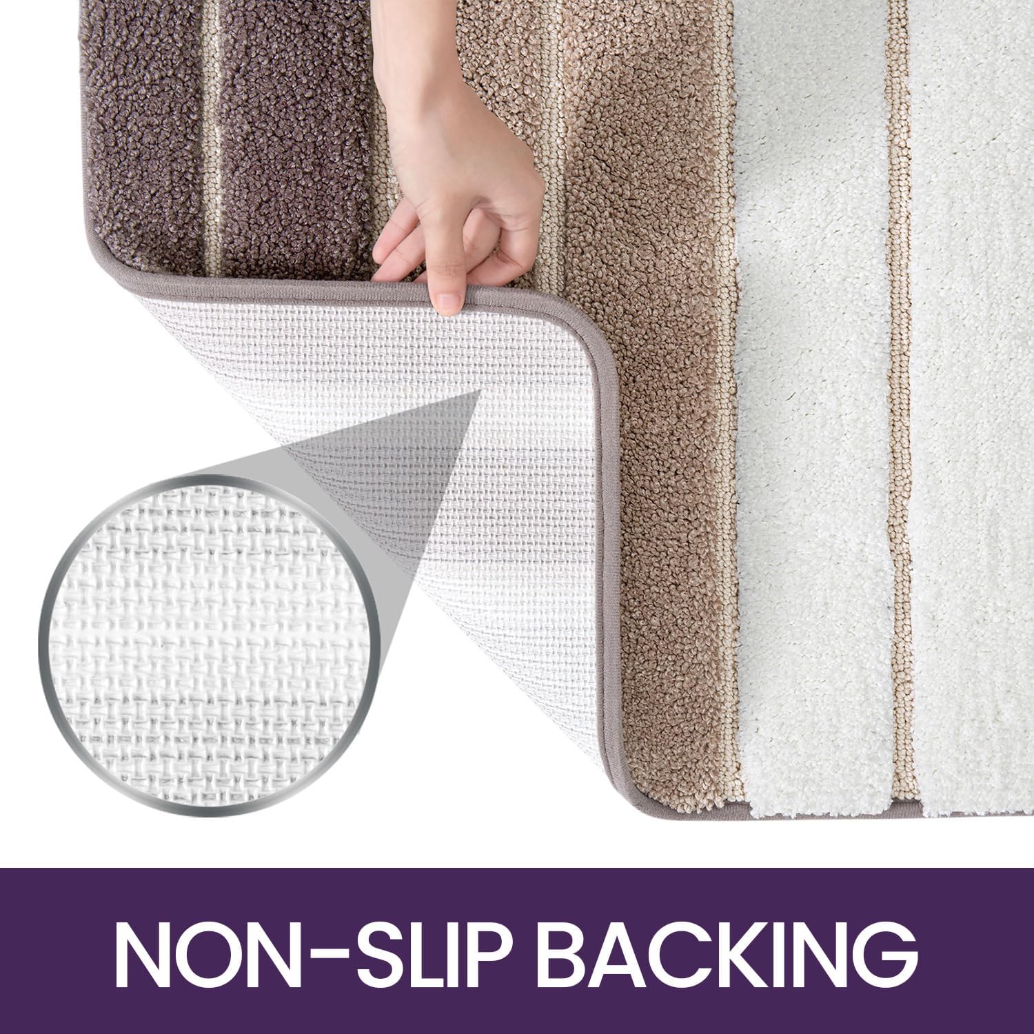 DEXI Alfombra de baño absorbente, antideslizante, lavable, alfombra pequeña de 16 x 24 pulgadas, marrón claro
