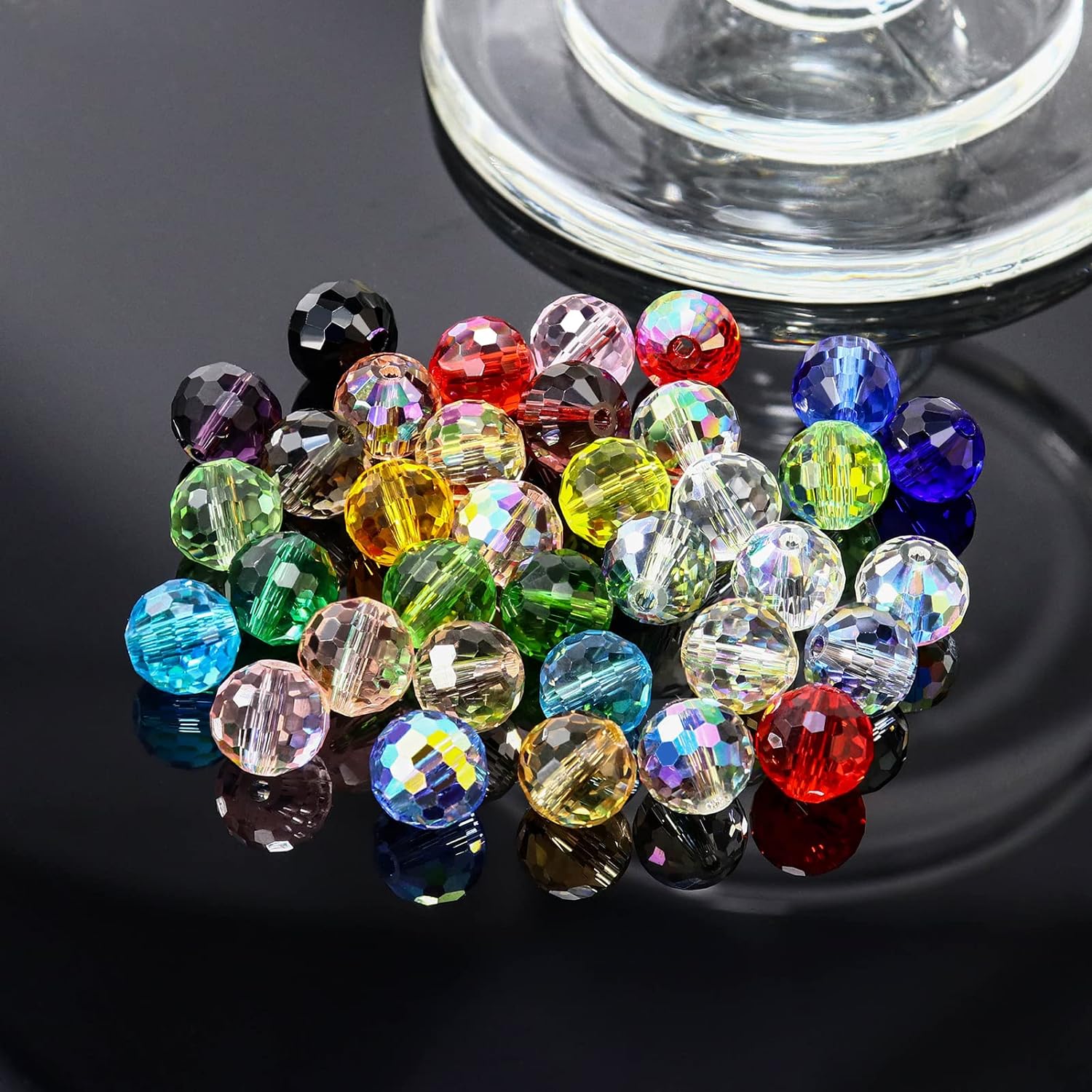 Cuentas de cristal redondas de 0.394 pulgadas para la fabricación de joyas, cuentas de cristal facetadas azul oscuro para manualidades, pulseras,
