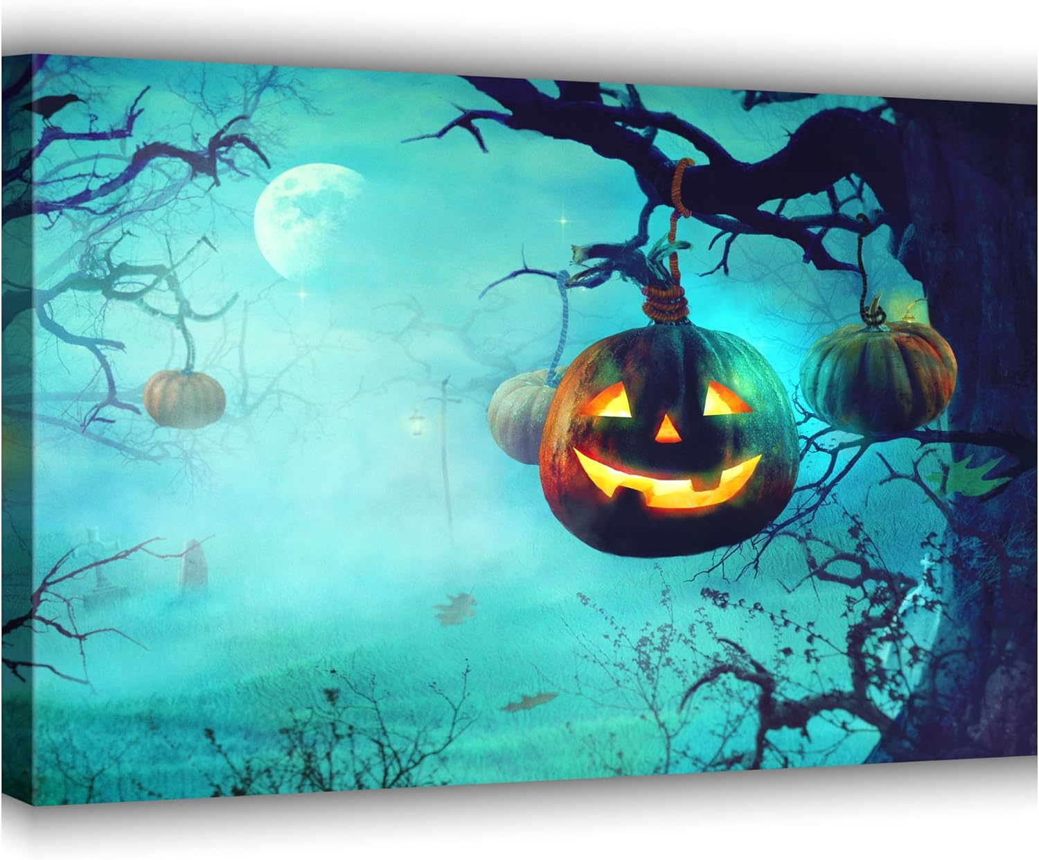 ZKBX – Arte para pared de Halloween, decoración de calabaza, pósteres de bosque lunar, imágenes de noche de bosque oscuro de miedo, impresión en