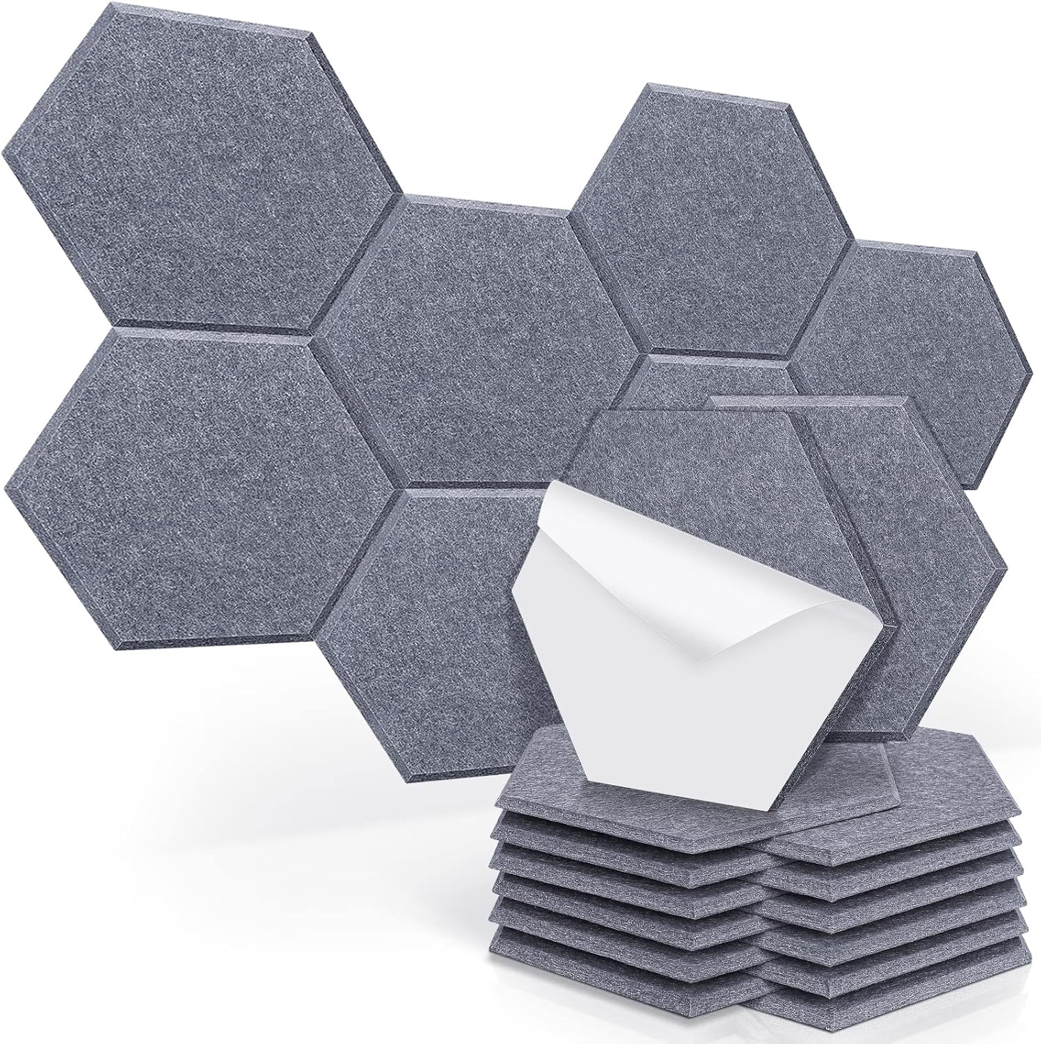 Paquete de 14 paneles acústicos hexagonales autoadhesivos, nueva actualización Proijeut de 14 x 13 x 0.4 pulgadas, paneles de espuma a prueba de