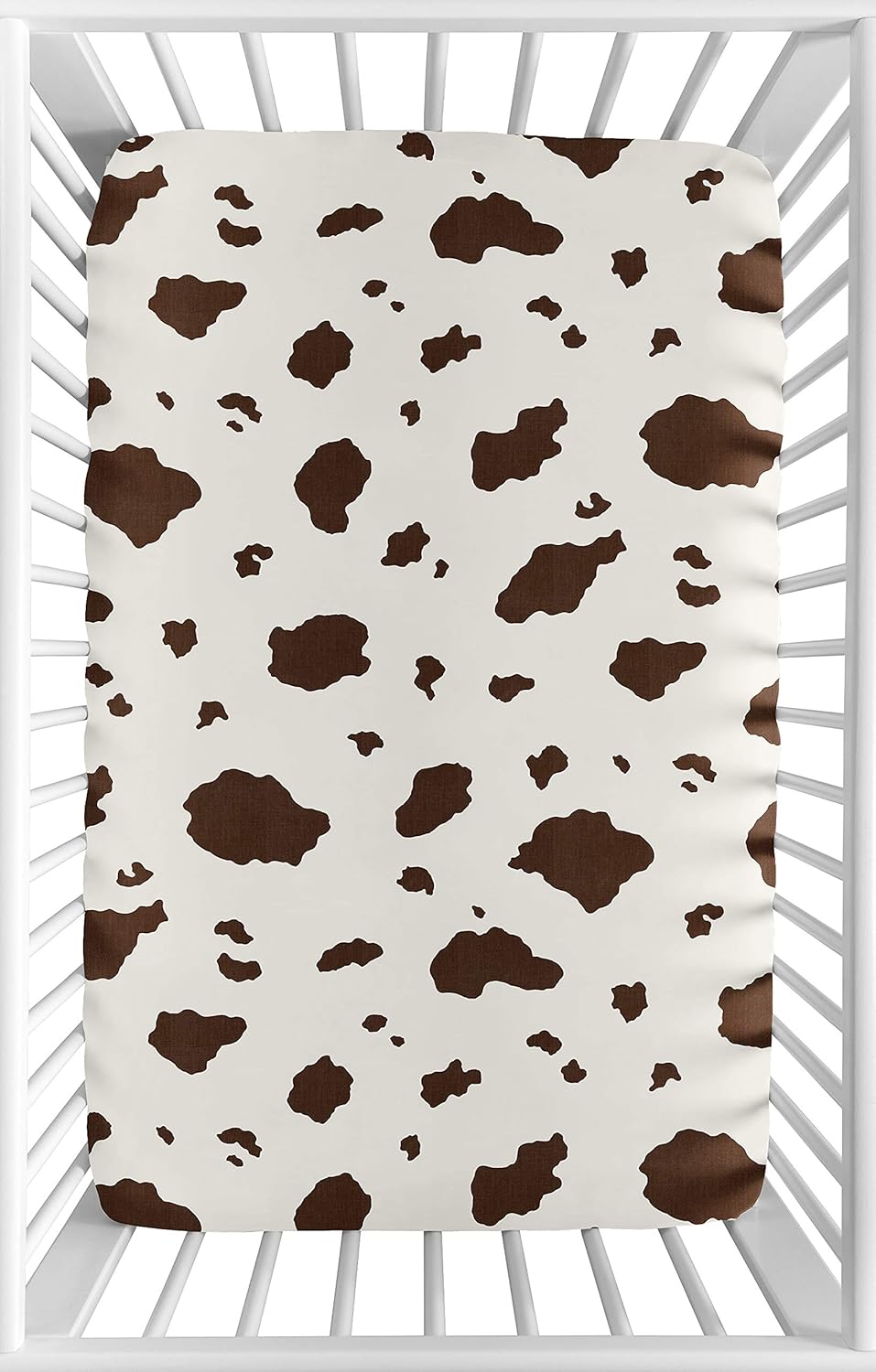 Sweet Jojo Designs Sábana bajera para cuna portátil con estampado de vaca marrón para la colección Western Wild West  para mini cuna o paquete y