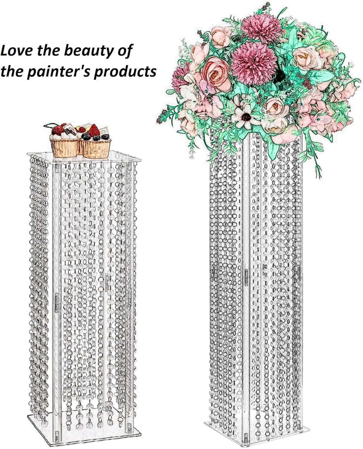 Soporte de flores de columna de acrílico con cuentas de cristal de araña, 2 piezas de 31.5 pulgadas, jarrones altos de acrílico para centros de