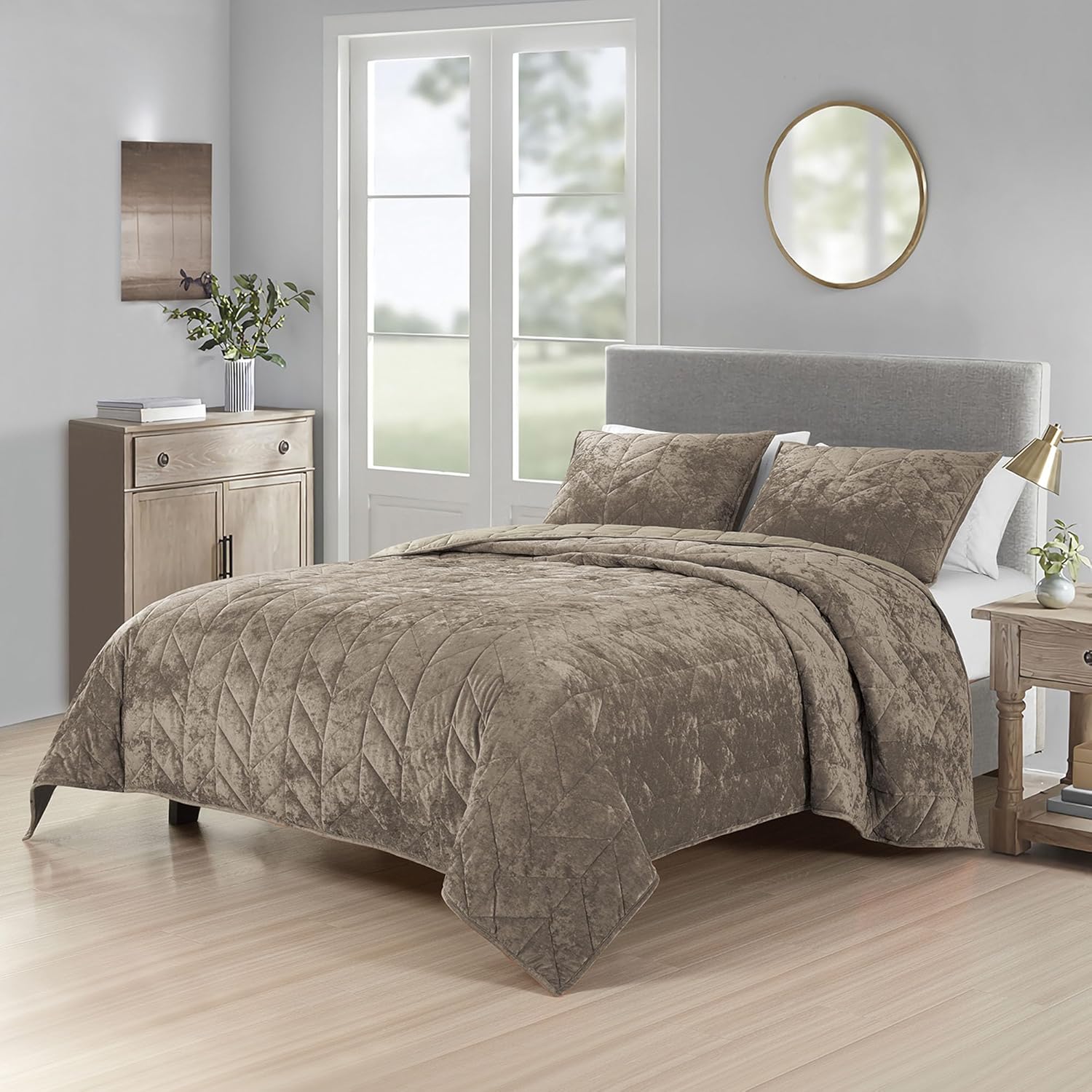Juego de ropa de cama Queen  Edredón de terciopelo de lujo para verano, tamaño matrimonialqueen, colchas desgastadas color caqui tamaño Queen