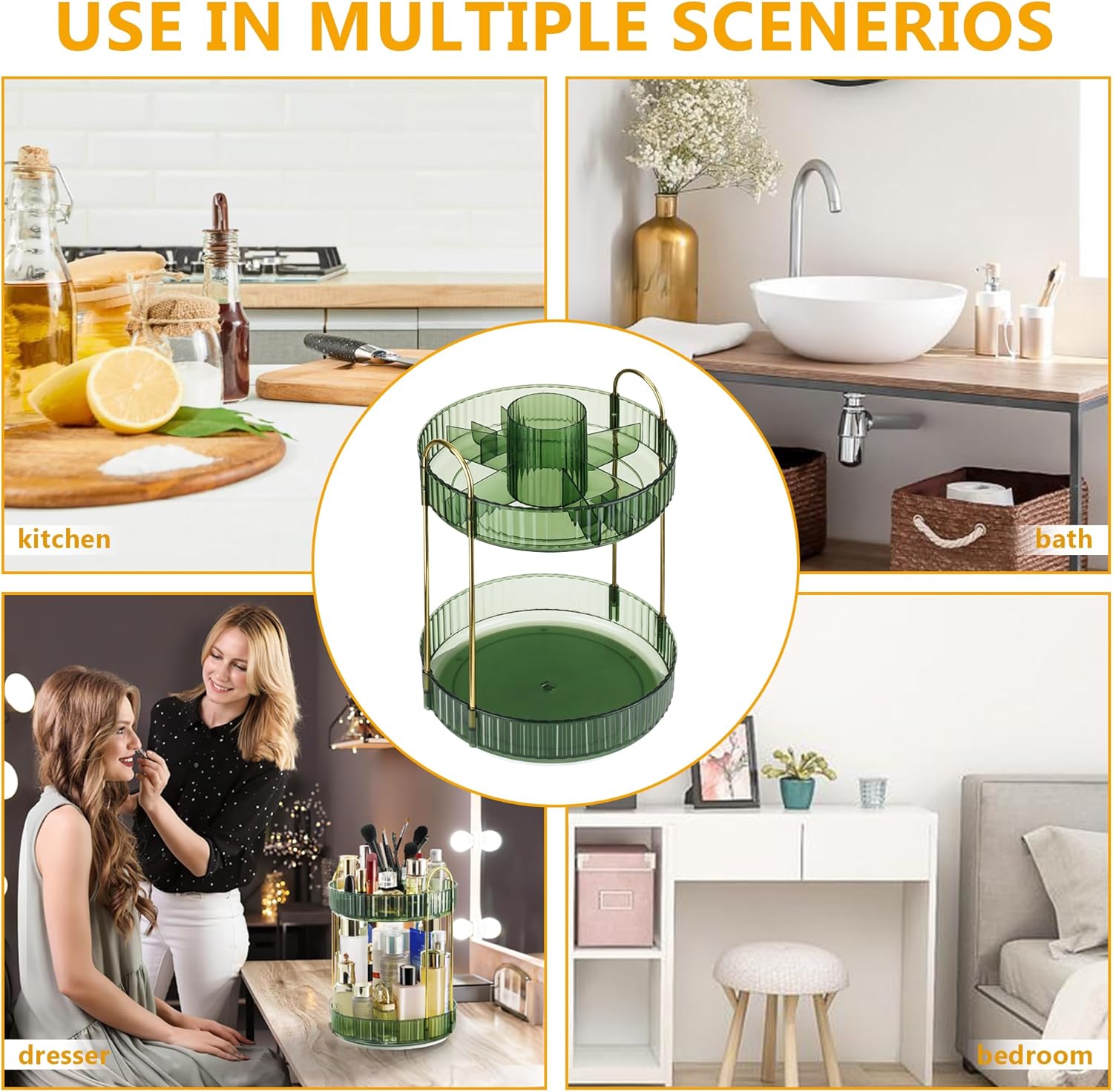 XISIYUJZ Organizador de maquillaje giratorio de 360 para tocador de 2 niveles, organizador de tocador de baño de alta capacidad, organizador de