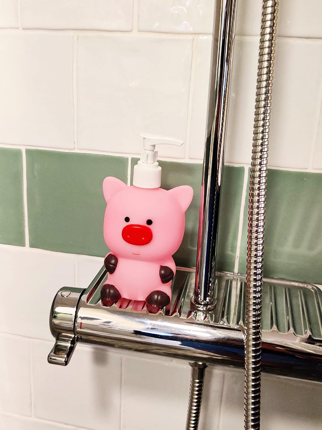 Dispensador de jabón de manos recargable de vinilo Pink Pig Dispensador de champú botella desinfectante de 11 oz para bebés niños adultos para
